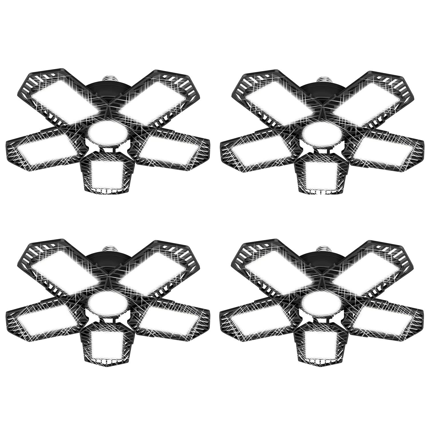 4-Pack Garage Light 160W LED Garage Light - 16000LM 6500K Deformable LED Garage Ceiling Light, LED Shop Light with 5 Multi-Position Panels, Easy-Installation LED Lights for Garage, Workshop