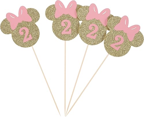 Miniatura 1 de Palos de centro de mesa inspirados en Minnie rosa y dorado para baby shower, baby shower, segundo cumpleaños, decoración de fiesta, paquete de 8