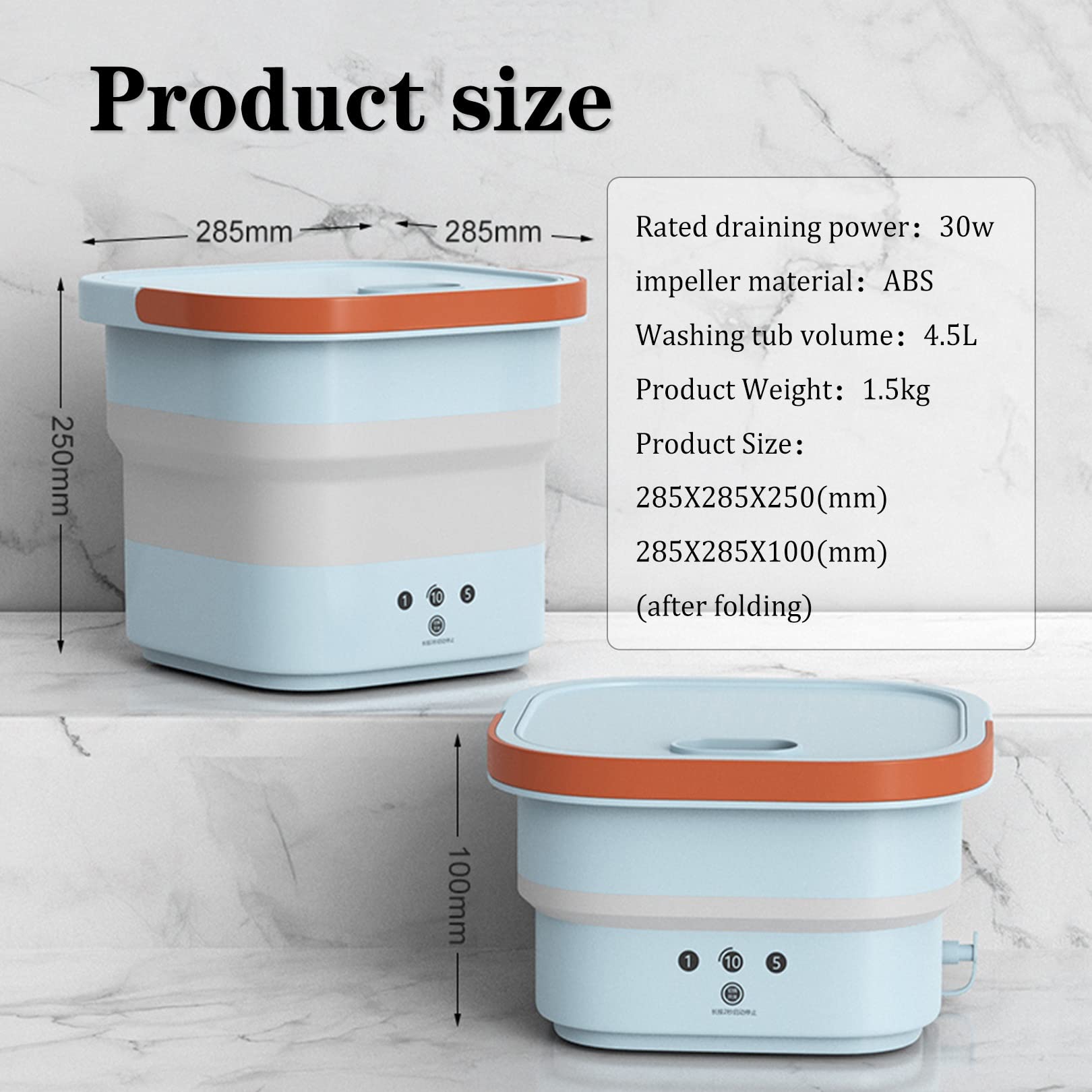 4.5L Mini Lave-Linge, Portable Machine à Laver Mobile pour Le Camping, Petite Turbine Laveuse Automatique pour Voyage Camping Chaussettes sous-vêtements Culottes (Color : Blue)