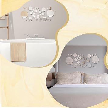 30 Pcs Round Mirror Tiles Self Adhesive, Mirror Wall Decals, Circular Glass Stick On Mirrors, Circle Mirrors for Wall Decor for Bedroom, Bathroom, Living Room, Door, 4 Sizes