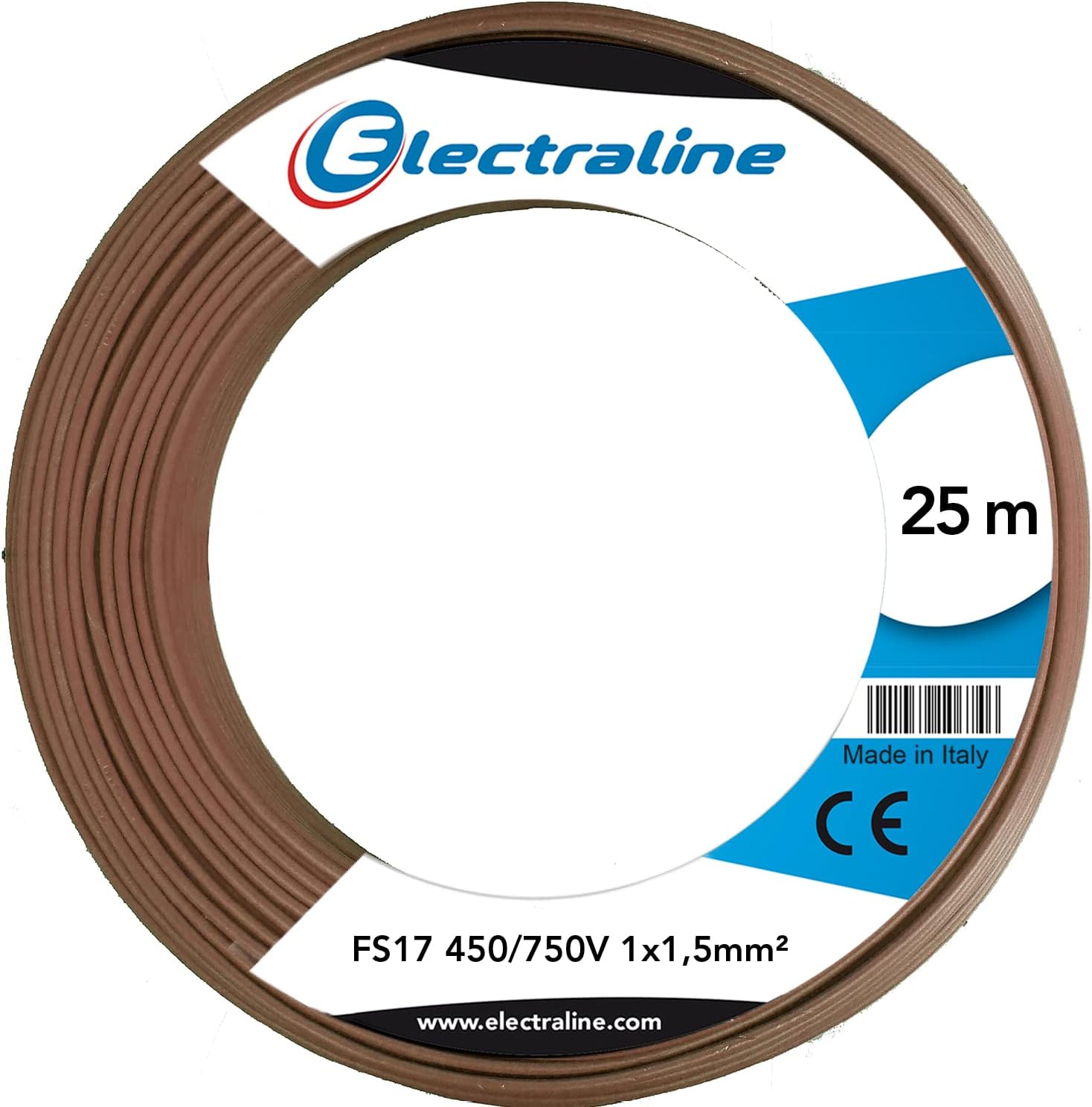 Electraline13082 FS17 Unipolar Cable, Section 1 x 1.5 mm², Brown, 25 m