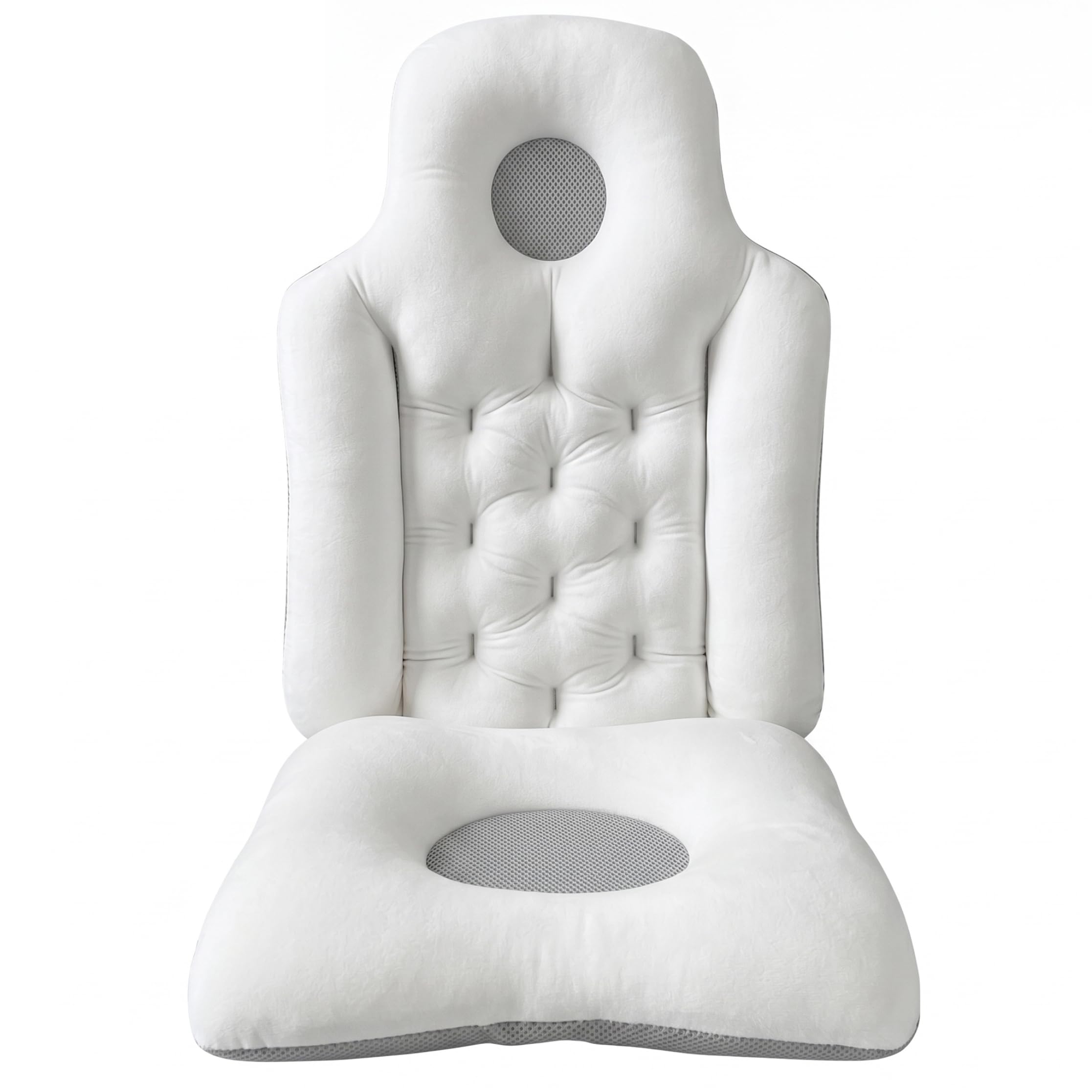 Otbushit Shower Pillow, Ergonomic Shower Pillow Back & Head Support Breathable Quick-Drying Bath Accessories for Adults, White