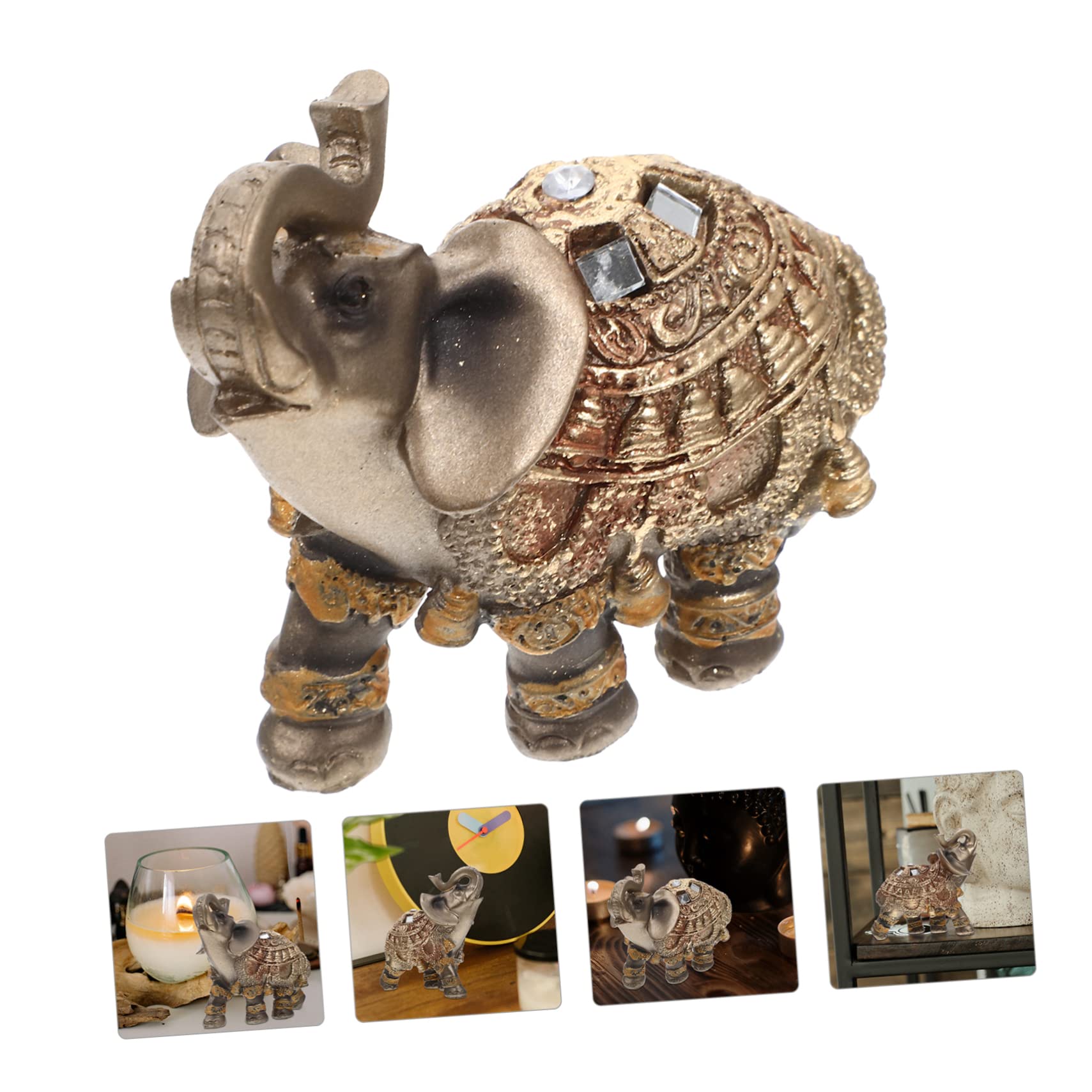 Amosfun 3 Pz ornamenti di elefanti piccola statua di elefante giocattolo modello elefante boho arredamento gadget casa modello di da tavolo decoro in resina Golden