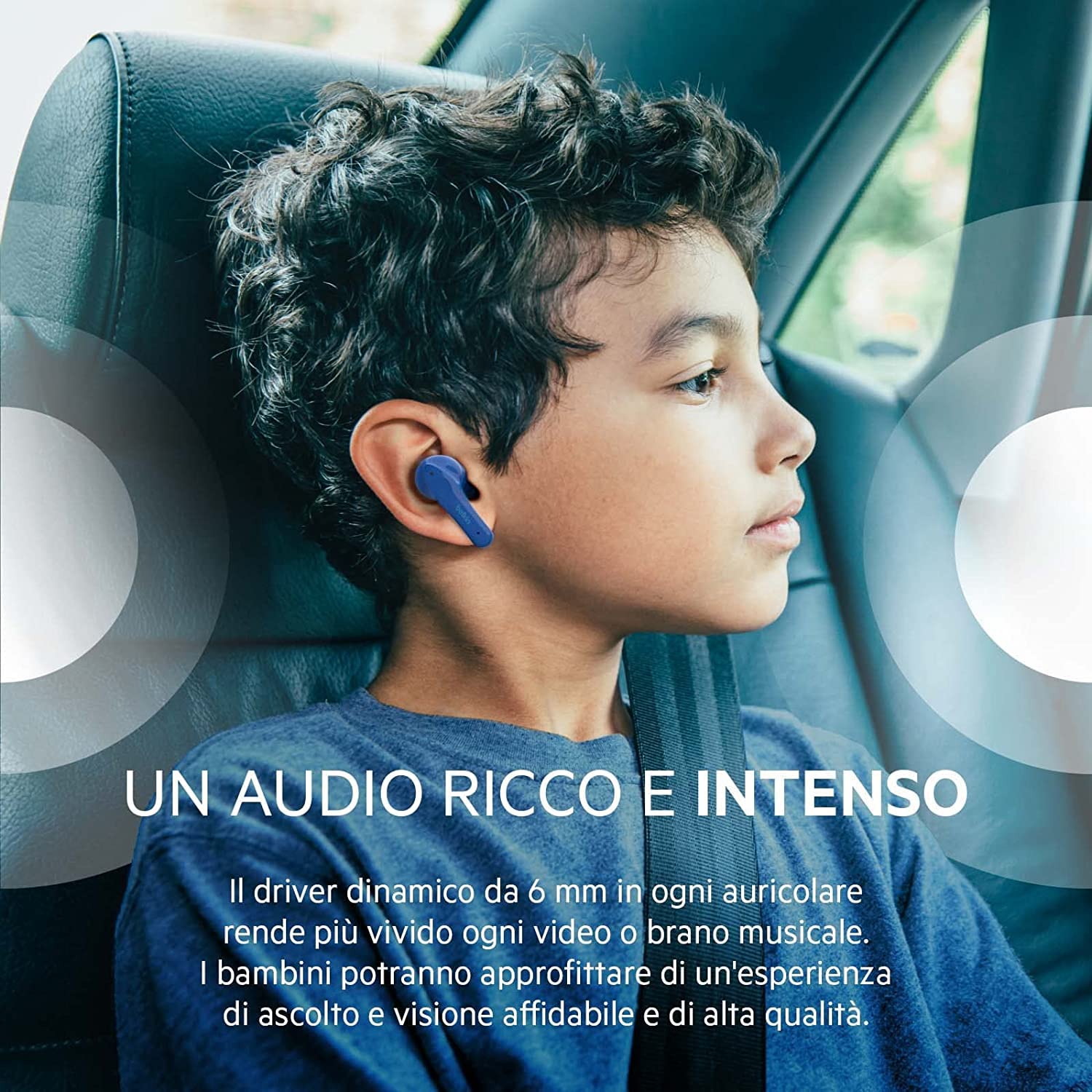 Belkin SOUNDFORM Nano Auricolari true wireless per bambini, Max. 85 dB, Protezione udito,per didattica a distanza, IPX5, 24 ore di riproduzione, Per iPhone, Galaxy, Pixel, Blu,32 - 55",180°,PAC003btBL