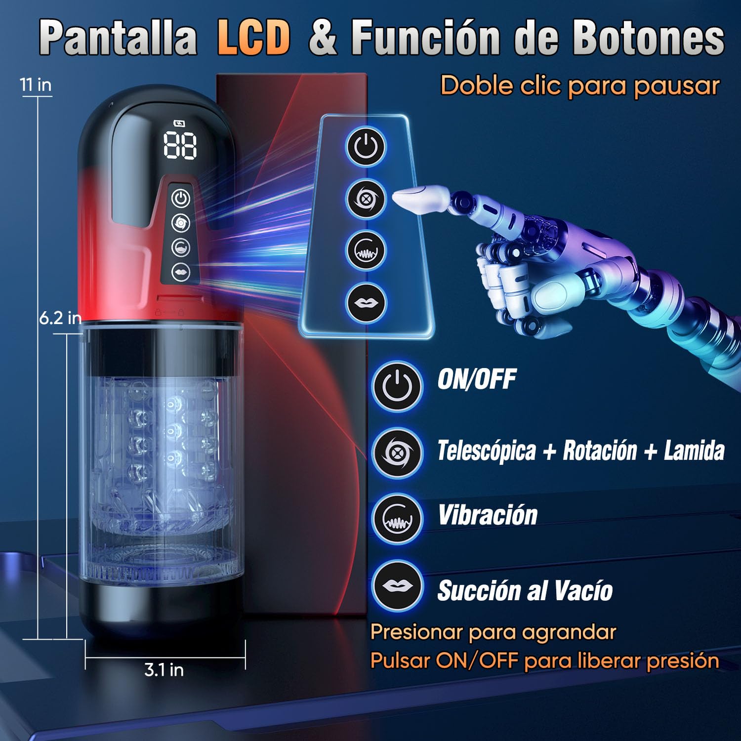 Masturbatore Uomo con Manicotto Extra, APP Sexytoysys Uomo con 9 Modalità Telescopica Rotazione Suzione Vibrazione, Pompa per Pene con Ingrandimento in 12 Secondi, Impermeabile per idromassaggio