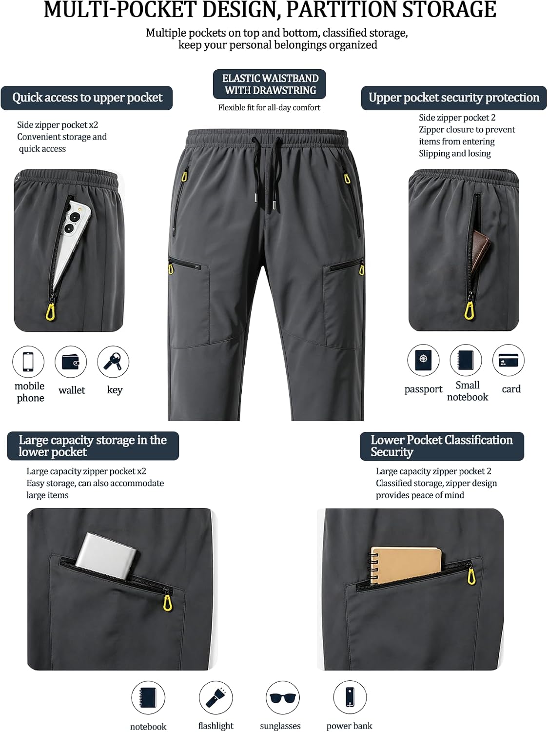 Hidkat Men's Lightweight Water-Resistant Cargo Pants with Zipper Pockets | Durable tactical pants with multiple secure pockets for hiking, outdoor work, travel, and everyday wear.