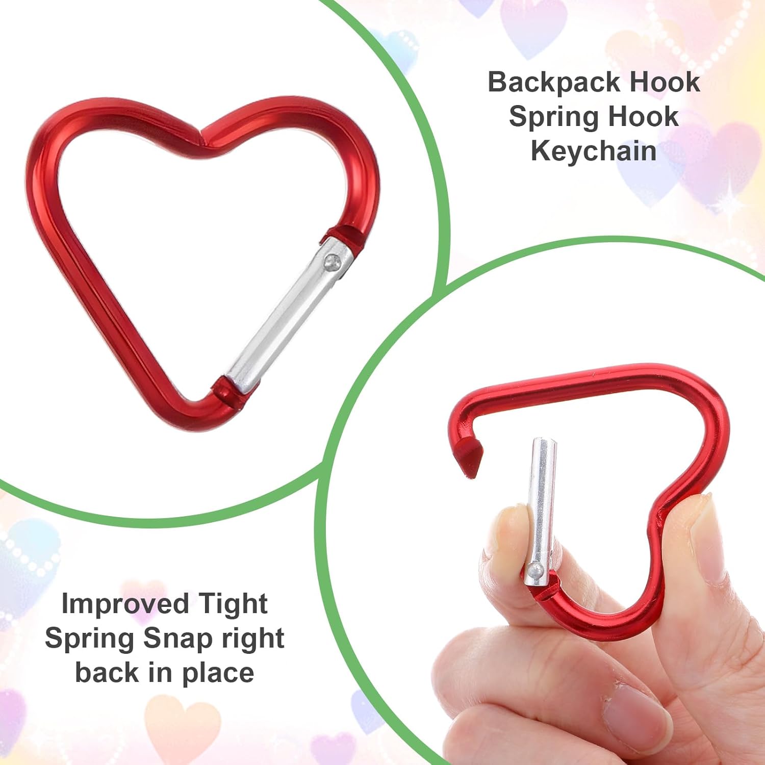 80 Pcs Heart Keychain Clips Bulk, Aluminum Alloy Keychain Clip Cute Heart Snap Hook Key Holder, Spring Loaded Key Ring for Outdoor Travel Walking, Keys, Dog Leash, Water Bottle Holder
