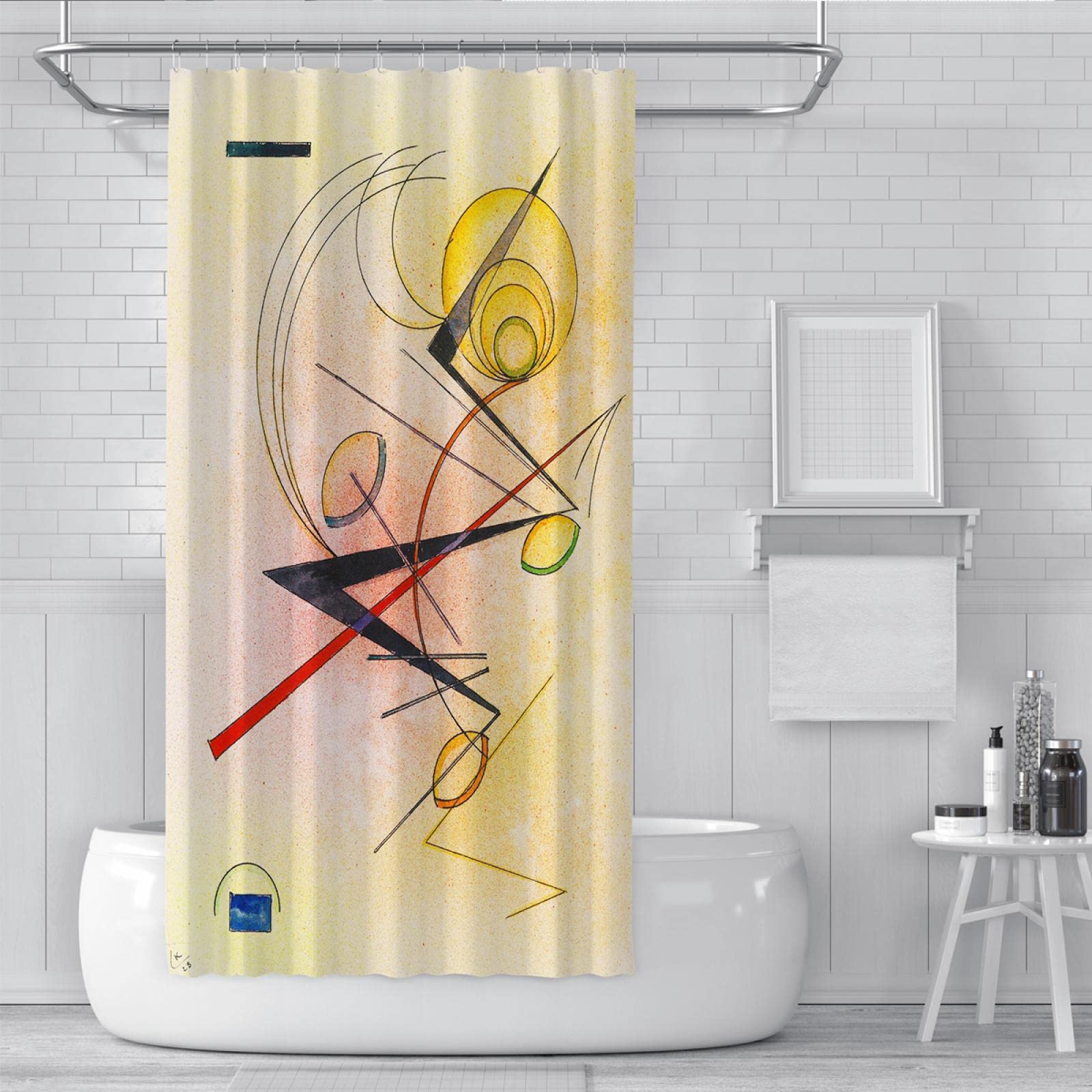 Kandinsky zasłony prysznicowe zabawne fajne abstrakcyjne rustykalne akcesoria łazienkowe ochrona prywatności zasłona prysznicowa zestaw z 12 haczykami 180 x 220 cm