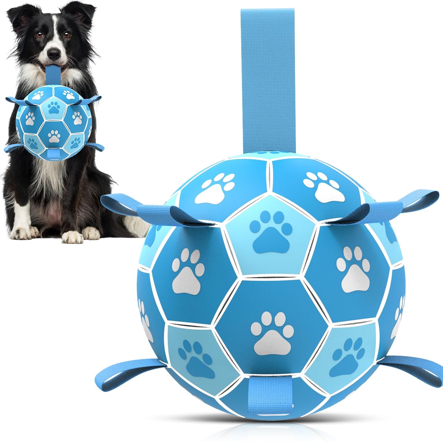 QDAN Dog Toy Balls Premium Dog Soccer Ball with Straps Outdoor Dog Toys Pet Training Soccer for Medium