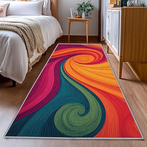 Miniatura 9 de Retro 70s Runner Rug 4x8, Vortex Textured Abstract Swirl Runners for Hallways Non-Slip, Retro 70s Hallway Decor Rug for Bedroom Kitchen Entryway,