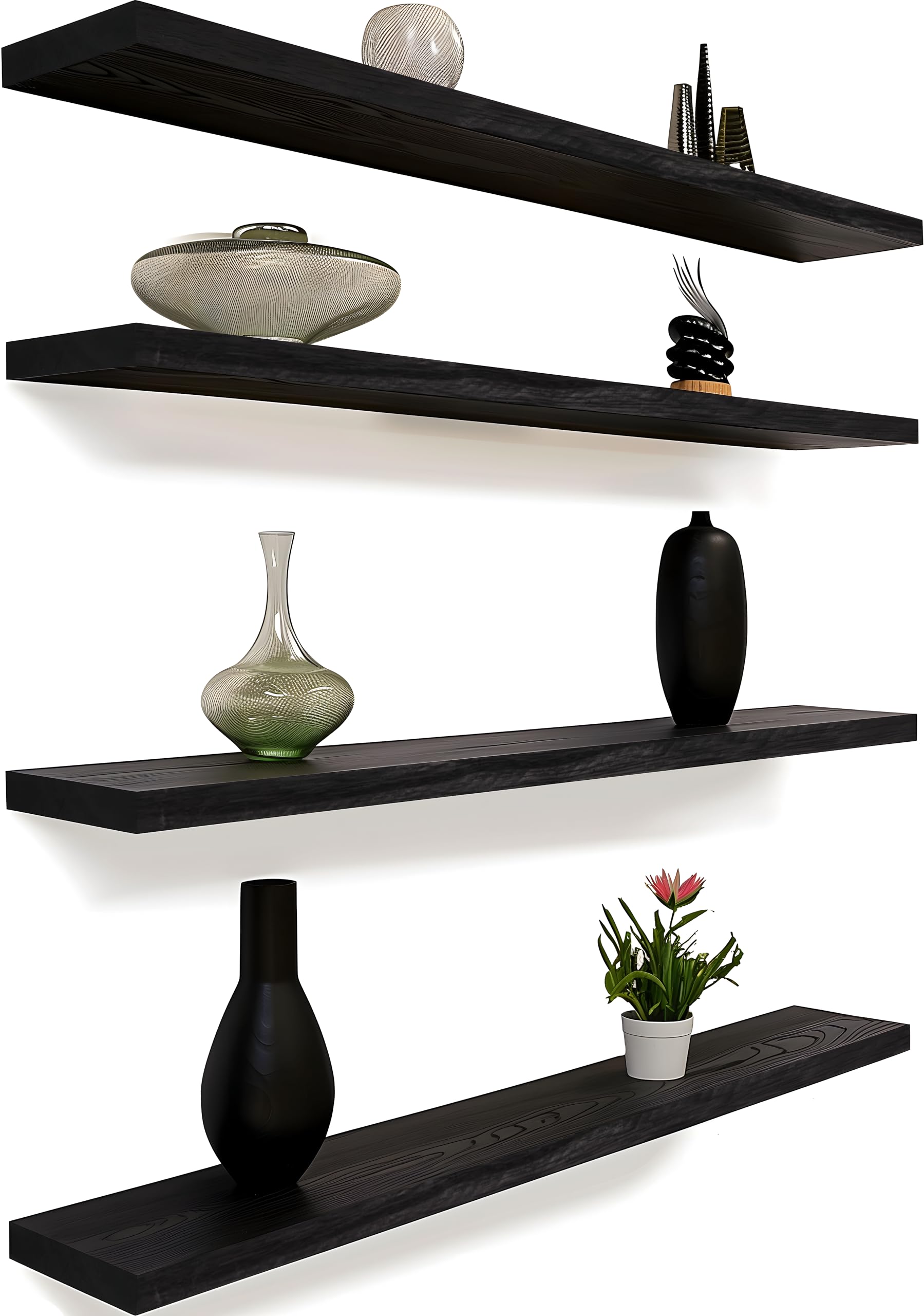 GXYAWPJ 48 Inch Floating Shelves for Wall Rustic Black Wood Wall Shelves for Bedroom Set of 4