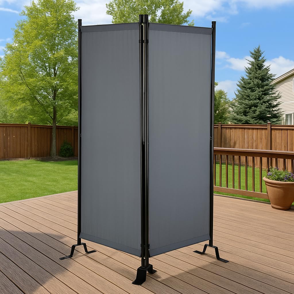 Proman Products - Galaxy II Section Divider, Water Repellent Fabric Room Divider with Black Powder Coated Metal Frame for Indoors or Outdoors, Small 50.25” Width (Grey)
