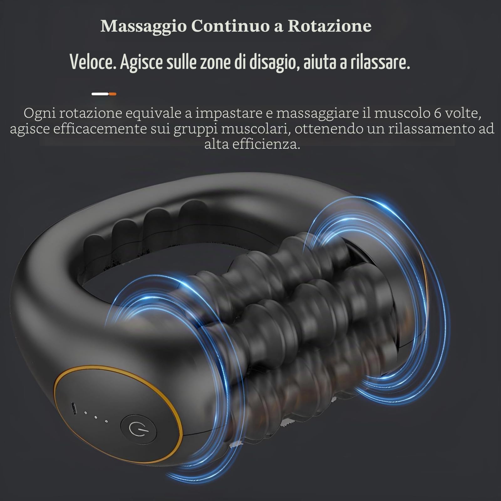 Massaggiatore Elettrico a Rullo Manuale, Rullo Massaggiante Elettrico con Manico, Design Bionico Intelligente a 6 Aste, 3 Velocità per Gambe, Schiena, Spalle