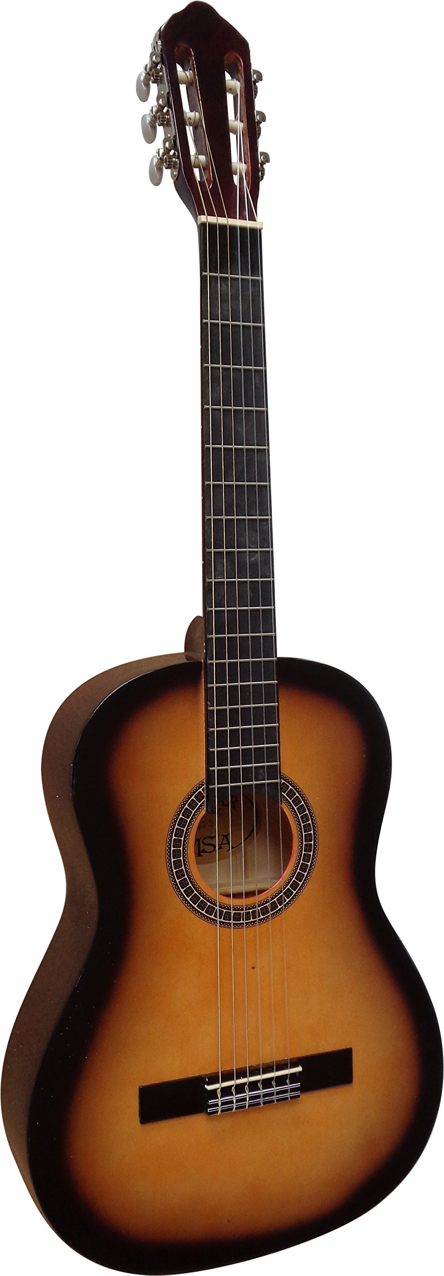 4/4 guitare classique maron sunburst avec accessoire, set sac, cordes, plectre, accordeur