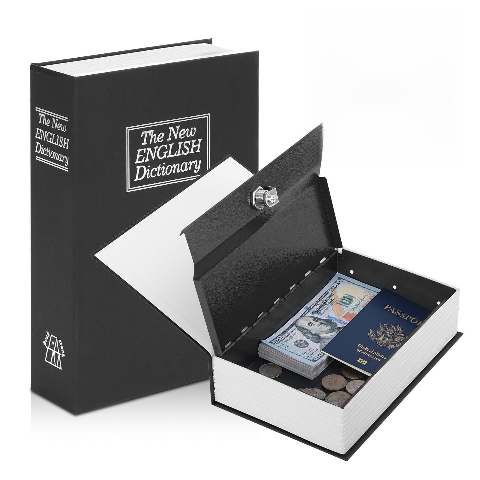 KYODOLED Diversion Book Safe with Key Lock, Secret Metal Lock Box, Collection, Money Hiding Box, 9.5" x 6.2" x 2.2", Black Large
