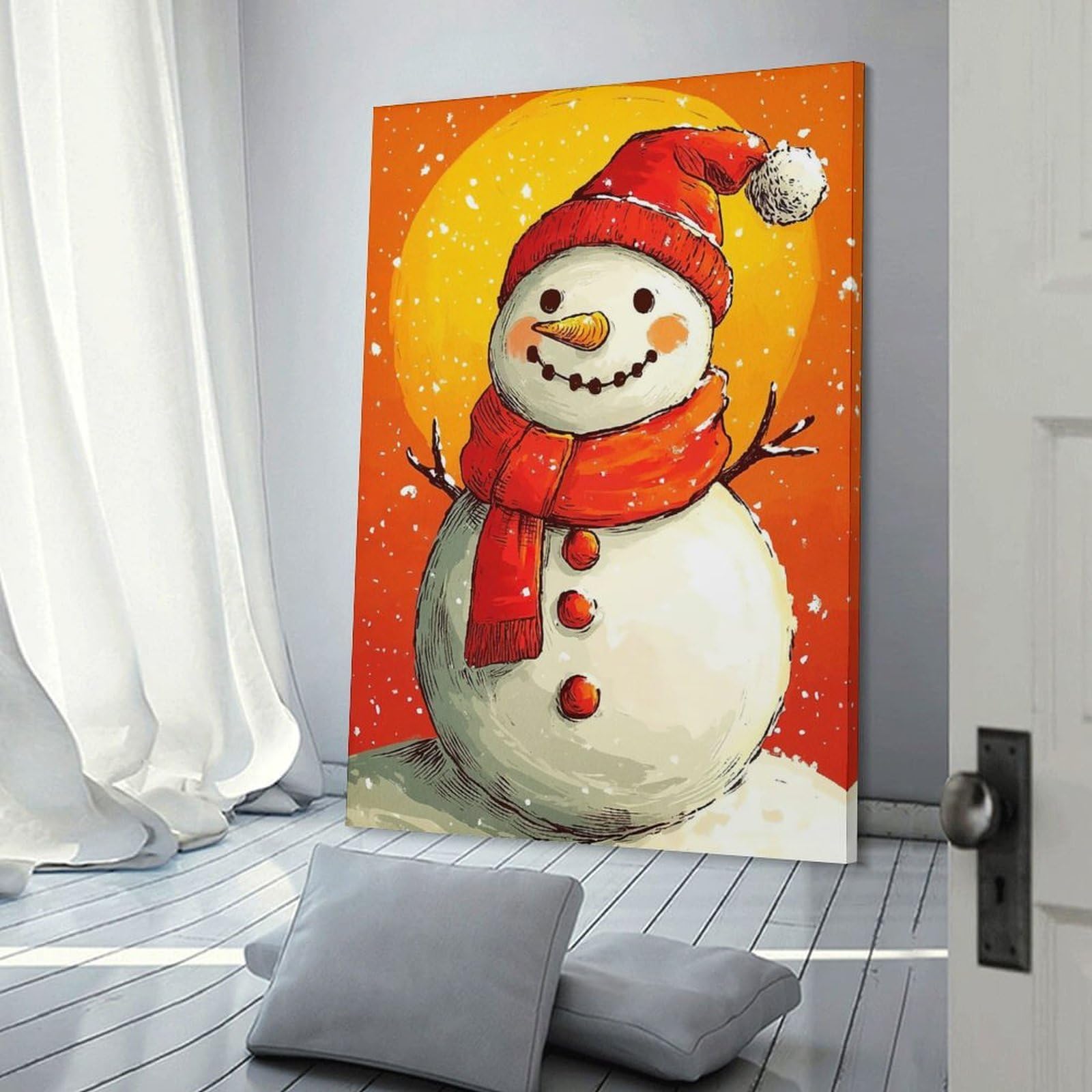 Junmoney Festive Snowman Canvas Wall Decor, 24x36inch(60x90cm), for Home Walls, Creative Rooms Or Shared Spaces, Stylish Home Artwork for Focal Walls