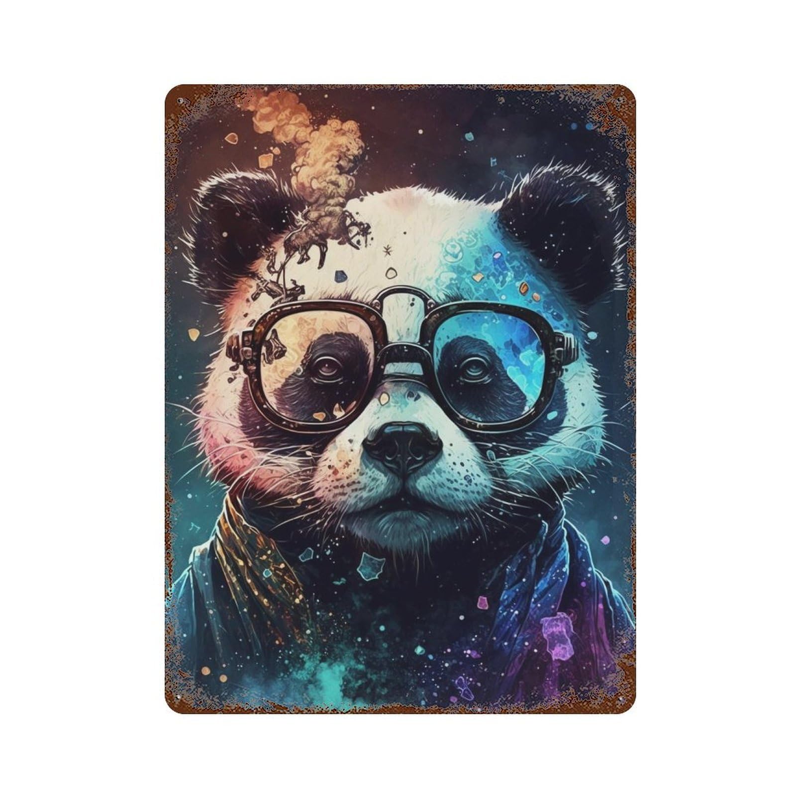 Galactic Panda with Glasses Retro Metal Sign 15.7"x11.8", Vintage Wall Decor for Bistro, Counter And Cafe Decor