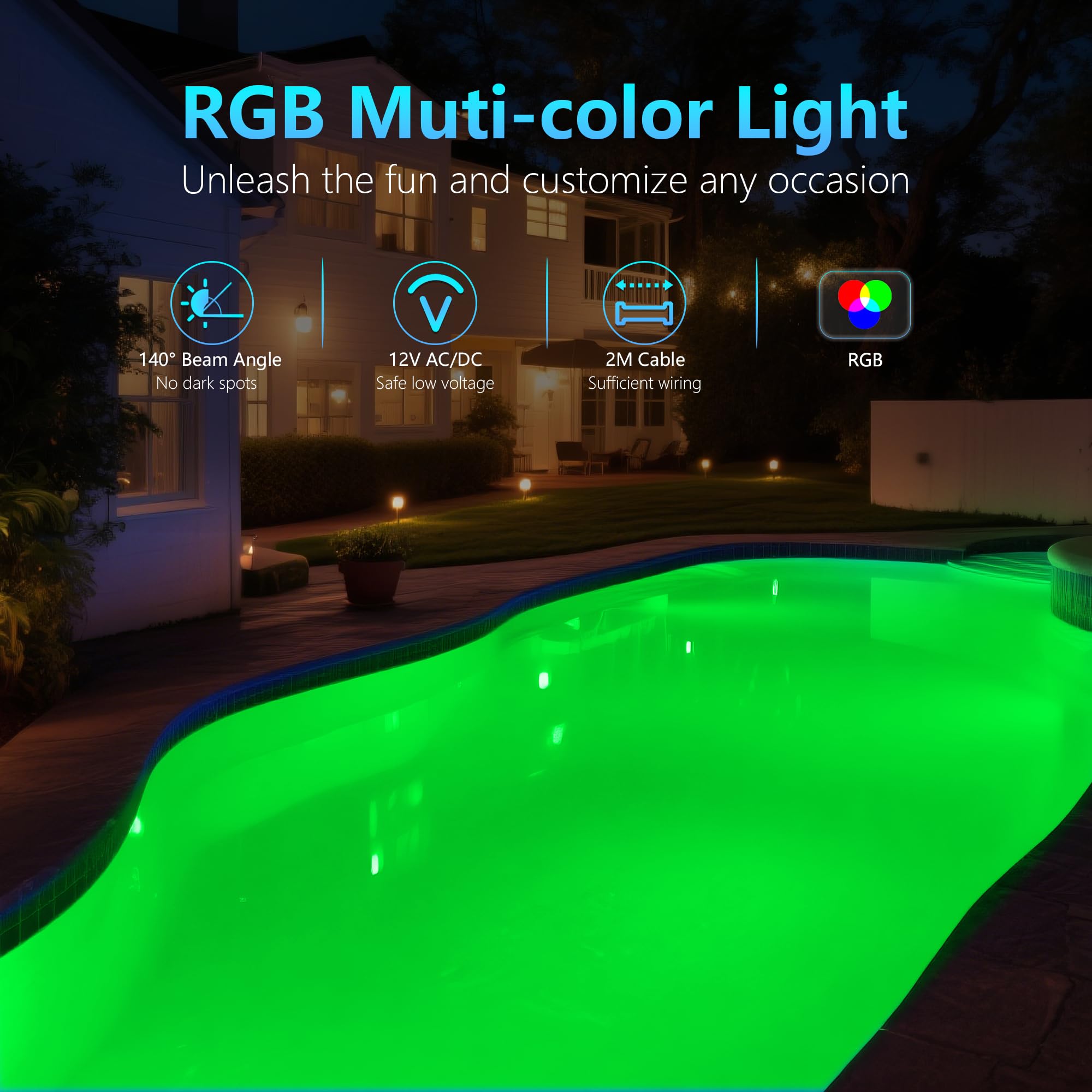 35W Foco Piscina LED RGB de Superficie, Lámpara Piscina Multicolor Regulable 1400lm, Ø275mm, Temporizador 2/4/6H, Luz Piscinas Impermeable IP68 Relleno Resina con Control Remoto, 12V AC