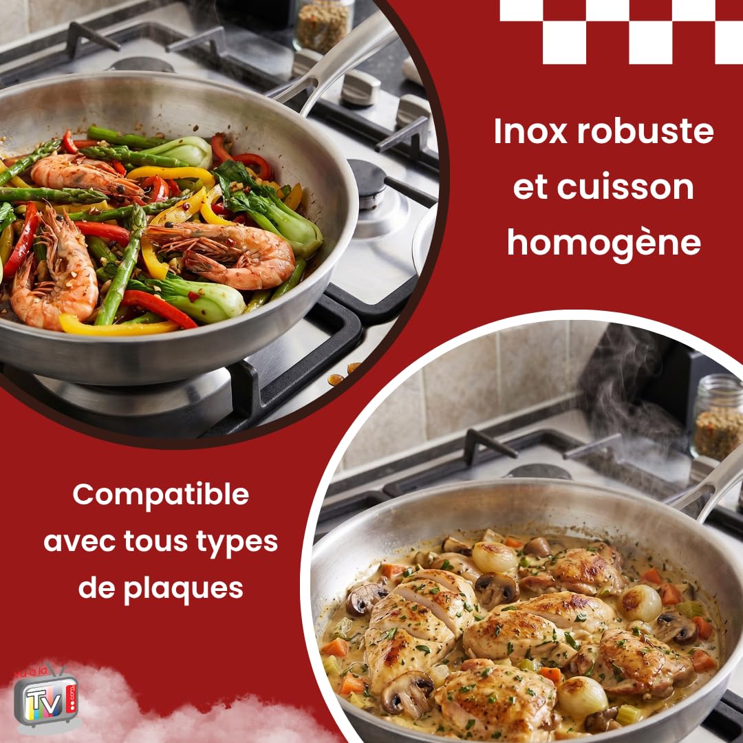 Venteo |Poele Inox 20cm| Plaque induction 2 feux | Poele Induction Durable et Résistant |Diffusion Uniforme de la Chaleur