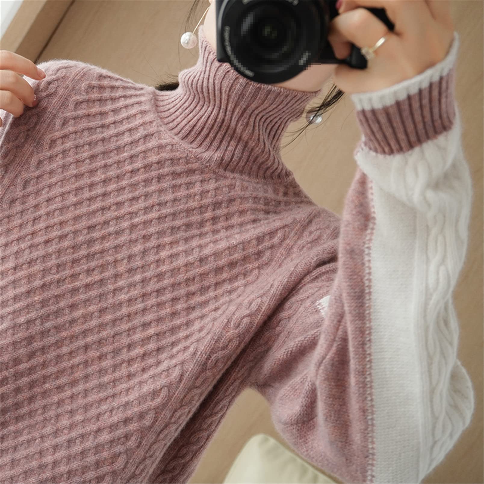Maglione delle donne di lana che cuce colore Comfort Moda Slim maglia Pullover Jumper