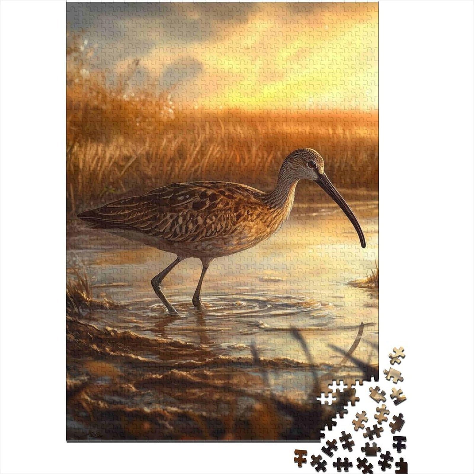 3D Printed Marsh Wetland Bird Fitted Sheet Microfiber Soft Artistic Sunset Bed Cover for Bedroom Dorm Decor 90x200x25cm