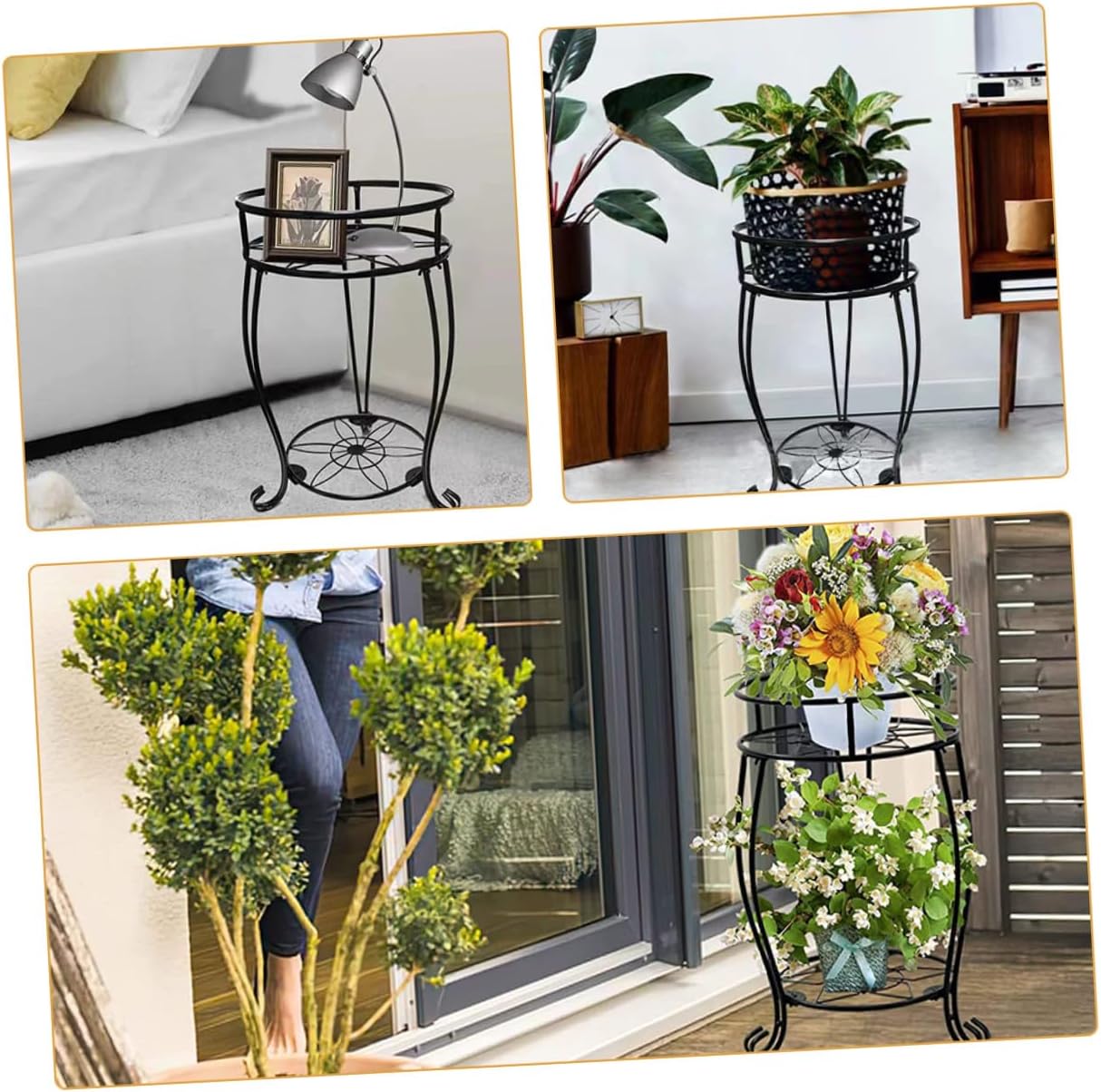 Multi-tier Metal Plant Stand Heavy-duty 2-layer Flower Pot Rack Indoor Outdoor Planter Holder for Porch and Garden Display