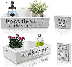 Farmhouse Bathroom Decor, Rustic Home Decor Storage Box, Rustic Bathroom Decor Box with Funny Bathroom Signs, Funny Bathroom Decorations
