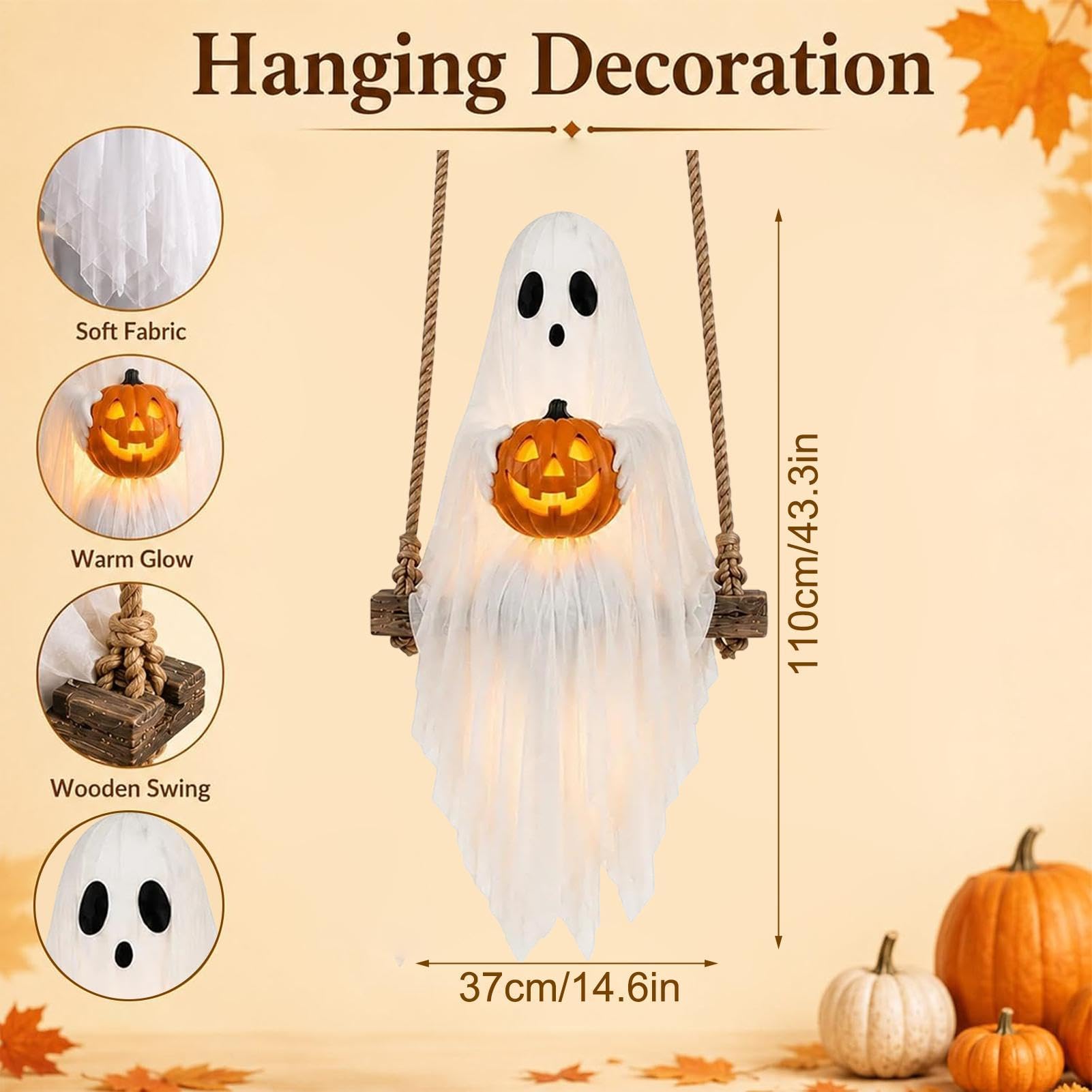 Oscillante Fantasma Outdoor Decor Hanging Garza Holding Puntelli Yard con | Decorazioni di Halloween all'aperto con telecomando per albero portico finestra prato giardino balcone porta casa