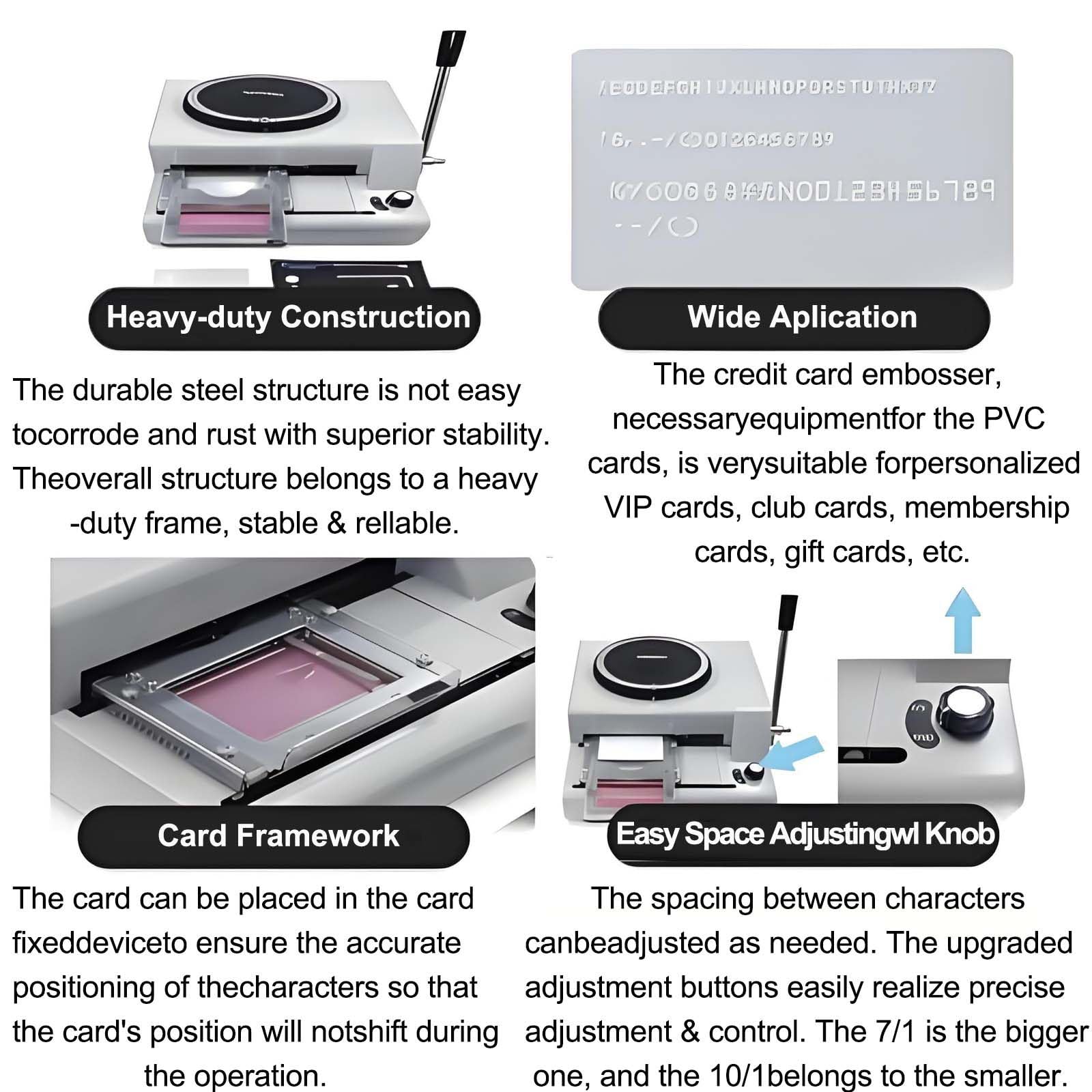 Imprimante Portable pour Cartes d'identité et Cartes en Plastique PVC, avec molettes de 72 caractères, gaufrage de 1 à 12 Lignes pour Cartes de Membre, VIP et Cartes Cadeaux (85,5 x 55 mm)