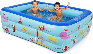 Aufblasbarer Swimmingpool mit Pumpe, 180 x 140 x 50 cm, rechteckiger aufblasbarer Pool, langlebiges PVC, einfache Einrichtung, Reparatur-Set inklusive, für Outdoor-Spaß mit der Familie im Sommer