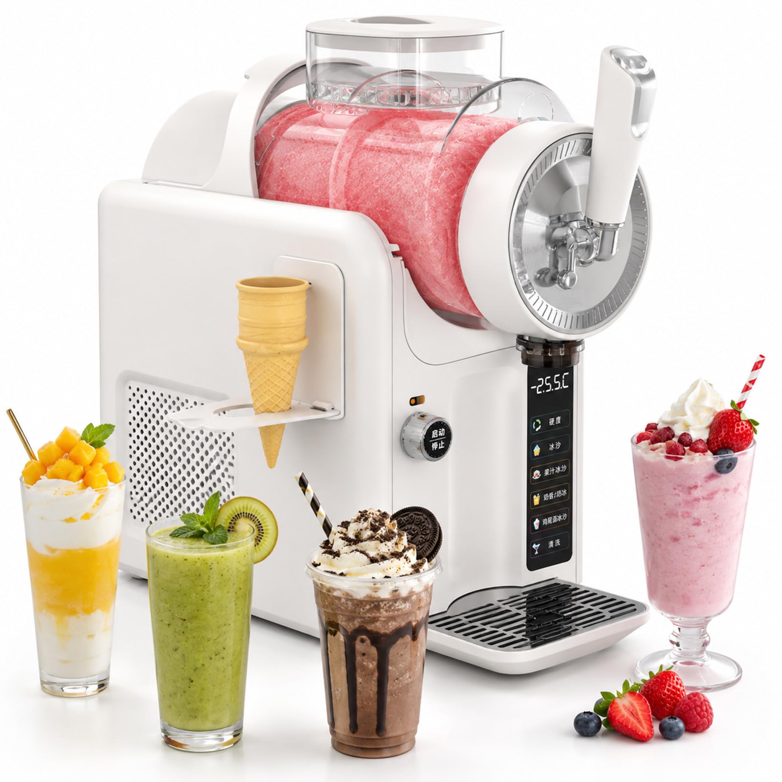 JIYINGHUI Slushy Machine for Home,Maker No Ice Needed, 2L with Self-Cleaning,185W All-Copper Motor,5 Preset for Soft Serve Ice Cream, Slushie, Margarita, Frappés, Milkshake White-WithHolder