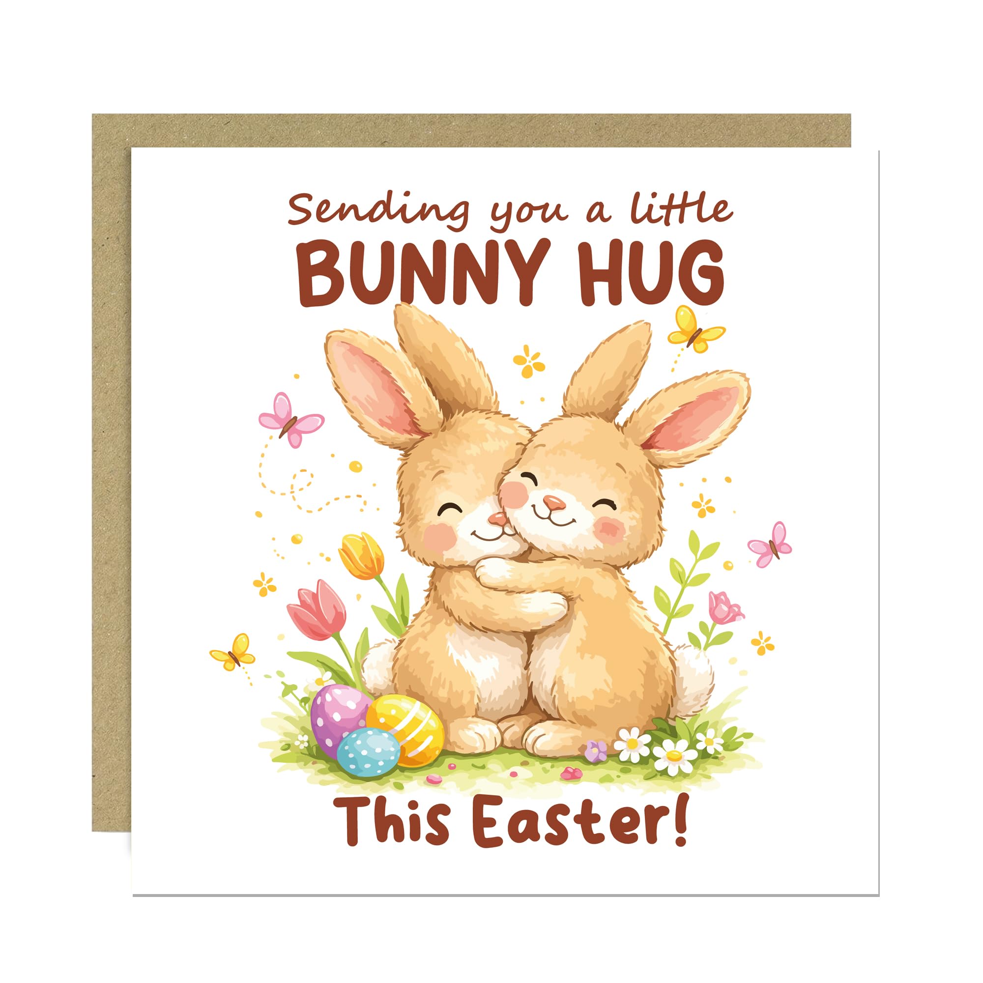 RED OCEAN Easter Card For Kids Happy Easter Greetings Card For Children Friends Family Bunny Cute Spring Cards 145x145mm With Kraft Envelope