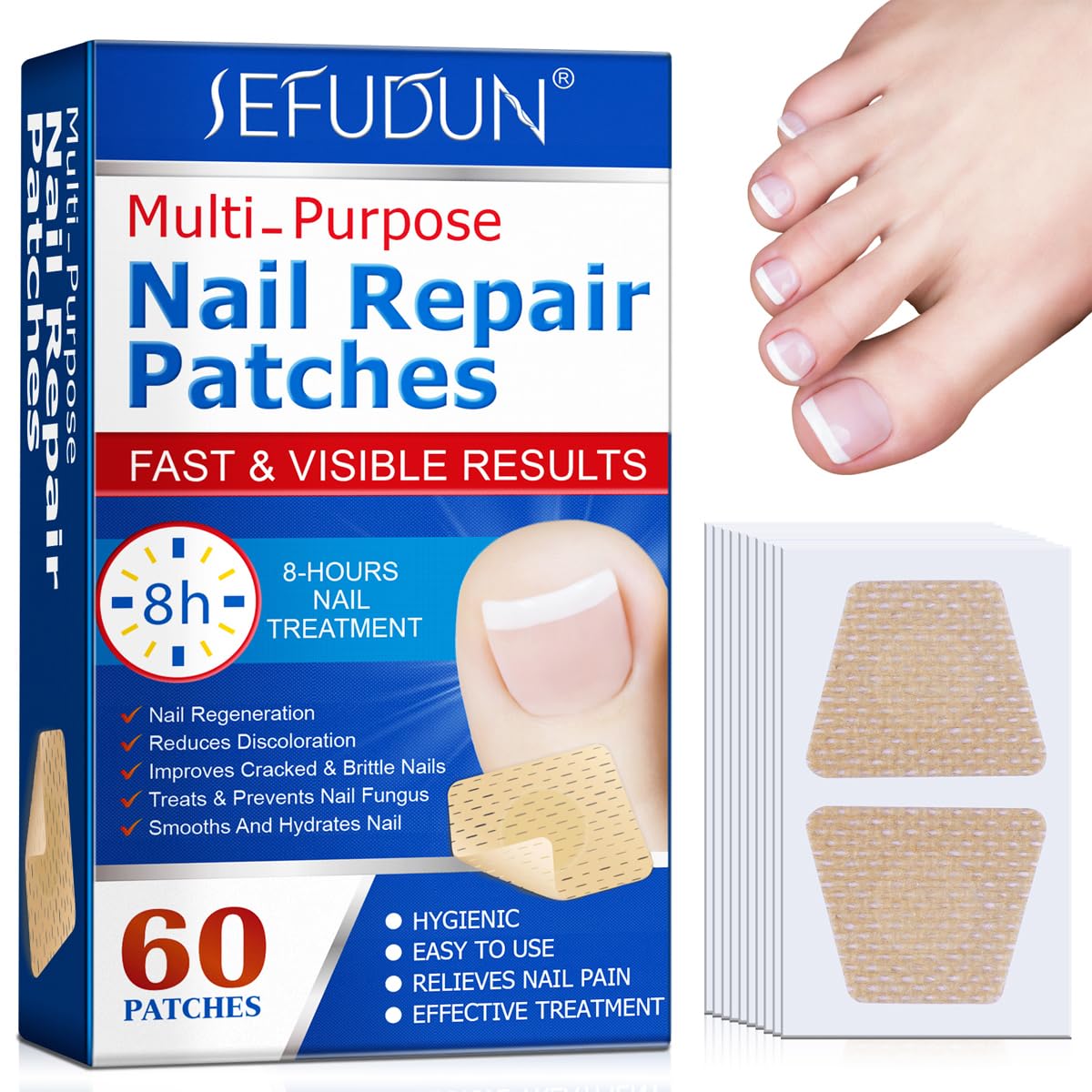 Muti-Purpose Nail Repair Patches, 60 pcs Overnight Nail Repair Treatment for Nail Discoloration & Cracked Nails, Restore Healthy Nail Appearance