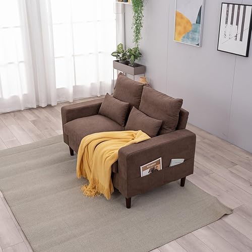 Miniatura 7 de Panana Sofá de dos plazas pequeño tapizado de lino moderno de 2 plazas para sala de estar, apartamento, espacio pequeño, gris