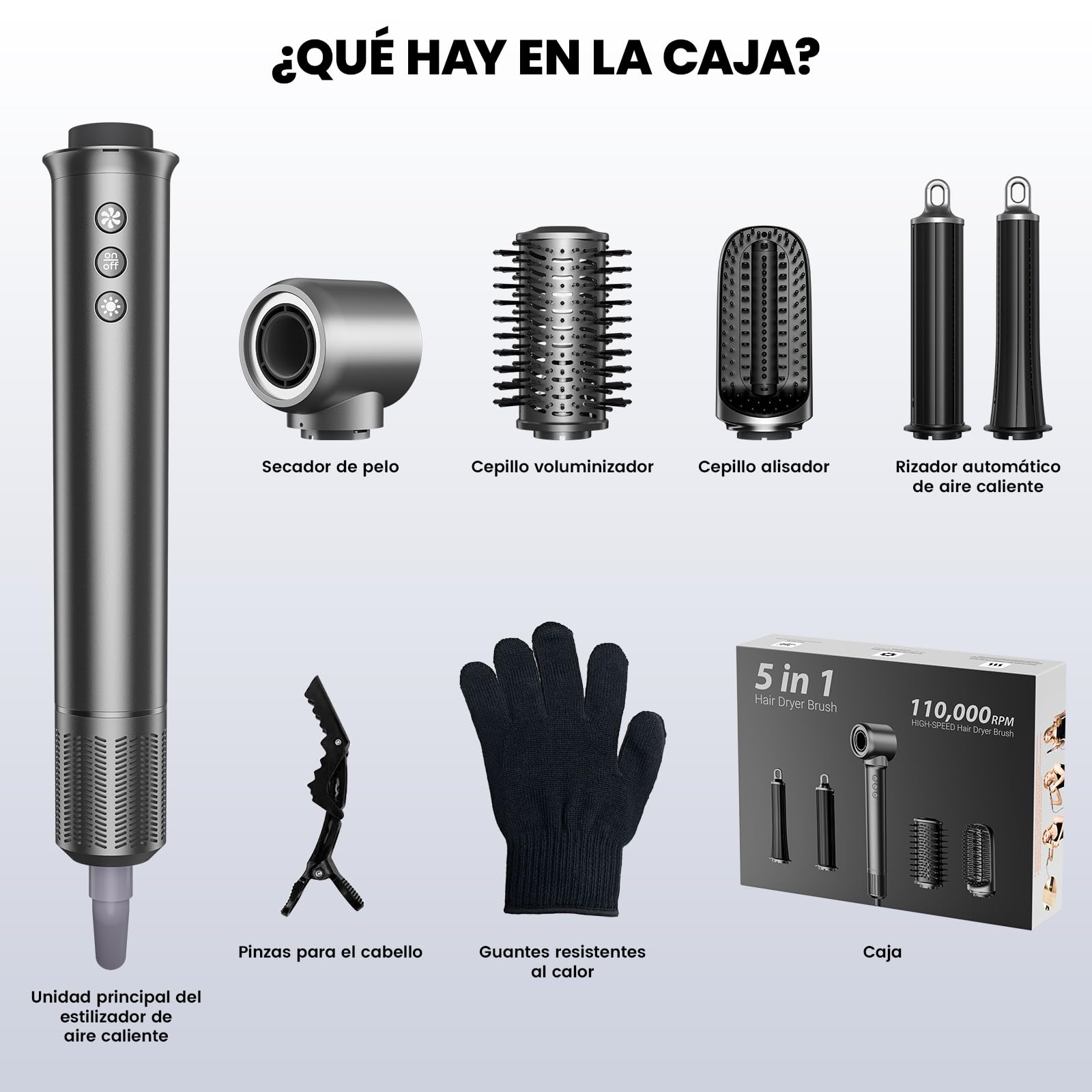MANKIW 5 en 1 Air Styler Multifuncción, Cepillo Secador de Pelo Iónico de Alta Velocidad, con Auto-Rizadores 35/50mm, Cepillo Alisador, Voluminizador, 3 Temperaturas