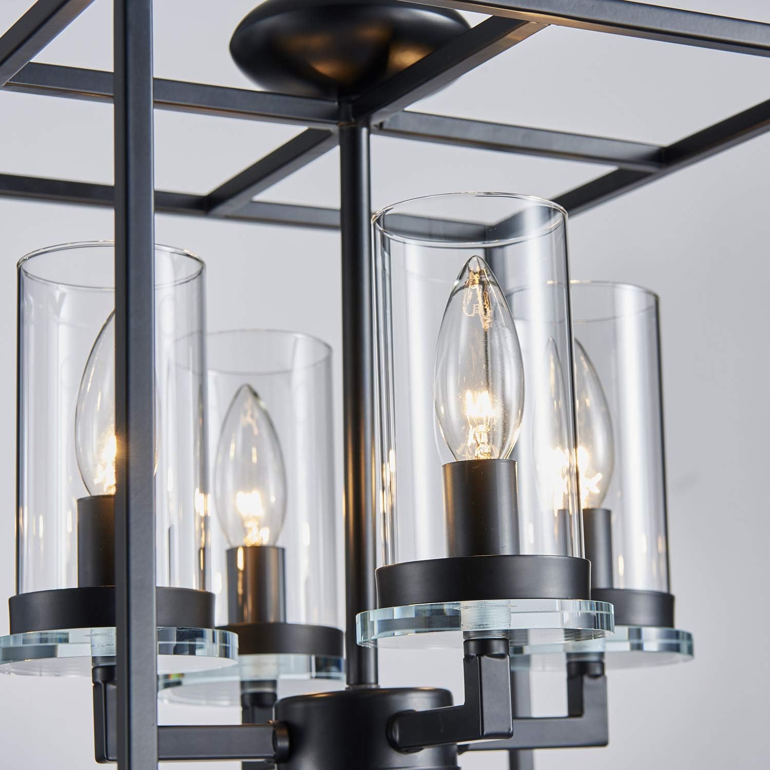 Exclusive Discount 90% Price Saint Mossi 4-Lights Metal Chandelier Light in Black Painted Glass Shade,Pendant Lighting in Rustic Vintage Farmhouse Style,H15'' x W12'' x D12'' with Adjustable Chain