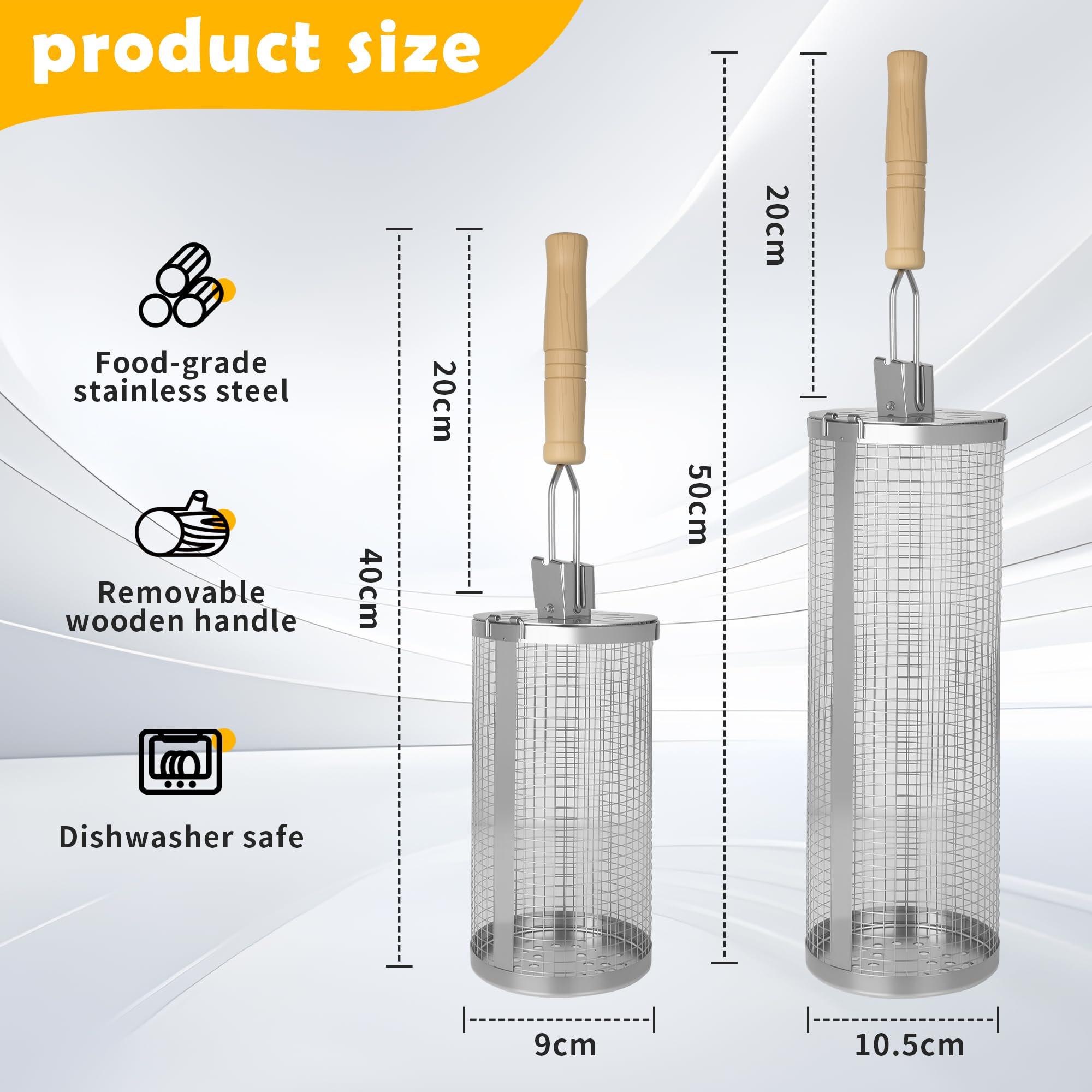 Cestello Rotolabile per Barbecue 7 Pezzi,Acciaio Inox 304 con Manico Rimovibile,Kit Barbecue e Accessori barbecue per Verdure Carne Pesce,Griglia per Barbecue BBQ Esterno Campeggio Cucina,Regalo Uomo