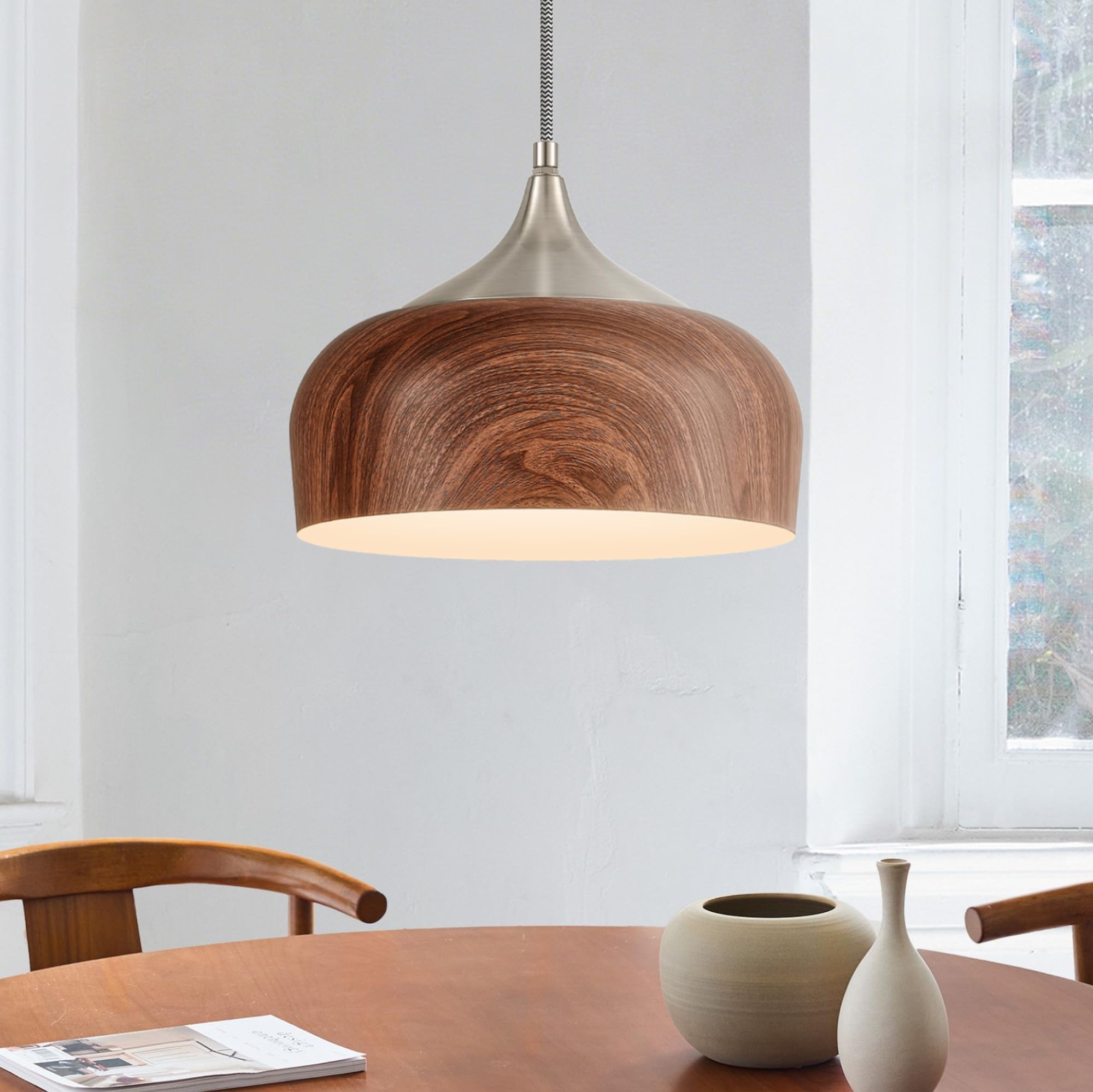 ELYONA Bauhaus Pendant Light Wooden Pattern Dome Pendant Light