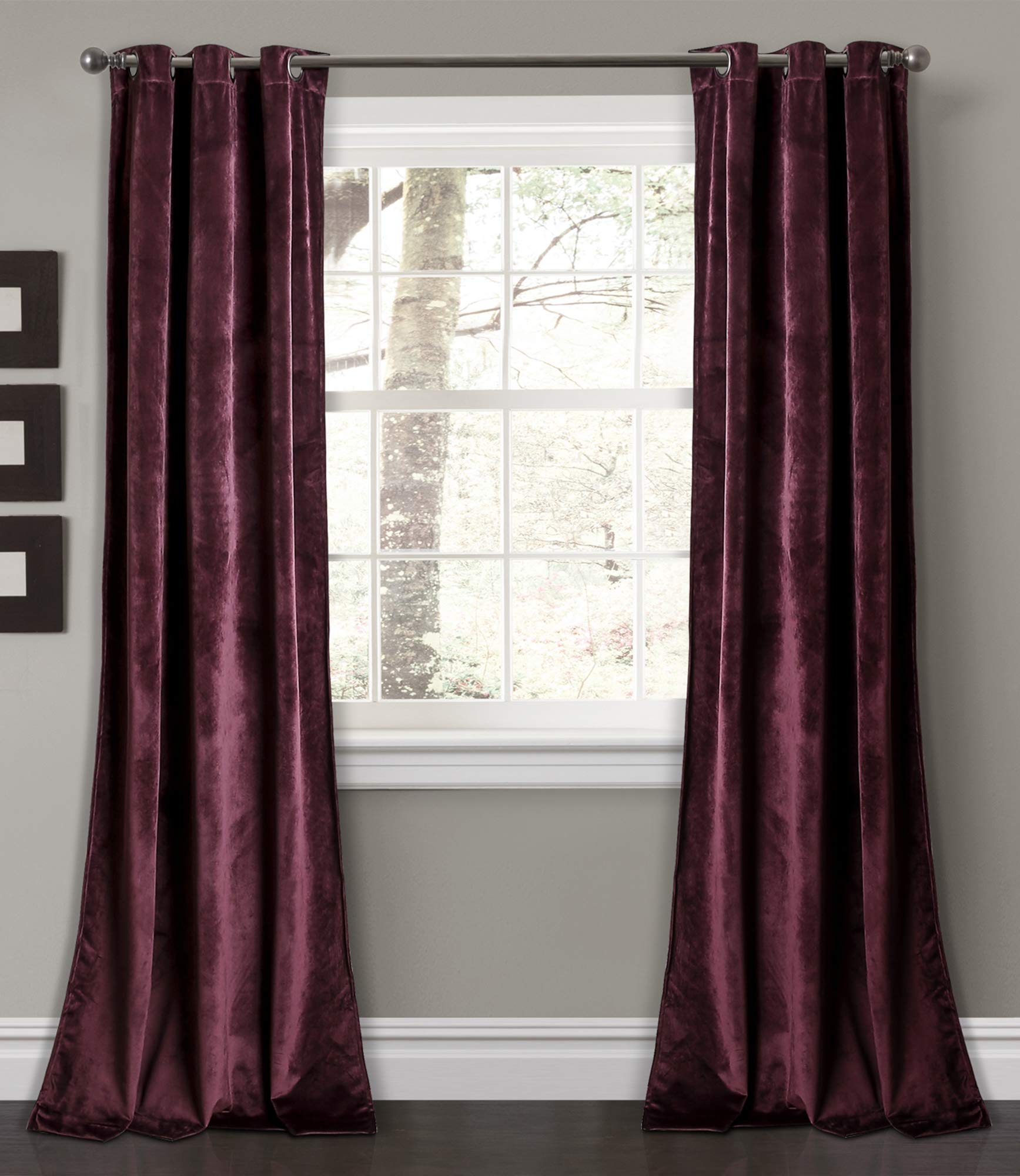 Lush Decor Prima Paire de Rideaux occultants en Velours pour Salon, Salle à Manger, Chambre à Coucher, 213,4 cm de Long, Prune