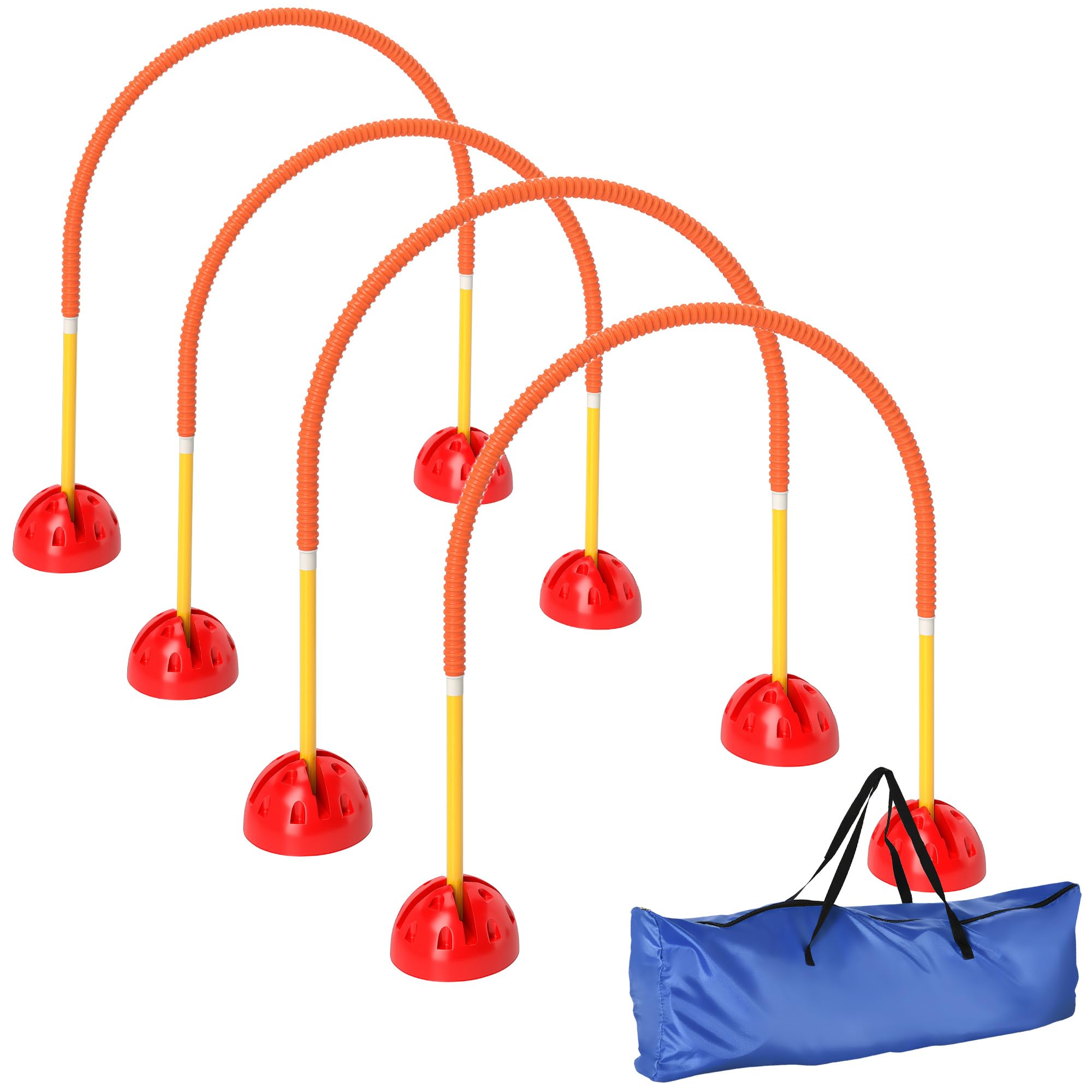 PawHut Kit d'équipement d'agilité pour Chien, kit d'agilité pour Chien avec 4 Portes à Largeur réglable, Sac de Transport, Assemblage Facile, Agility à Chien Portable, Jaune et Orange