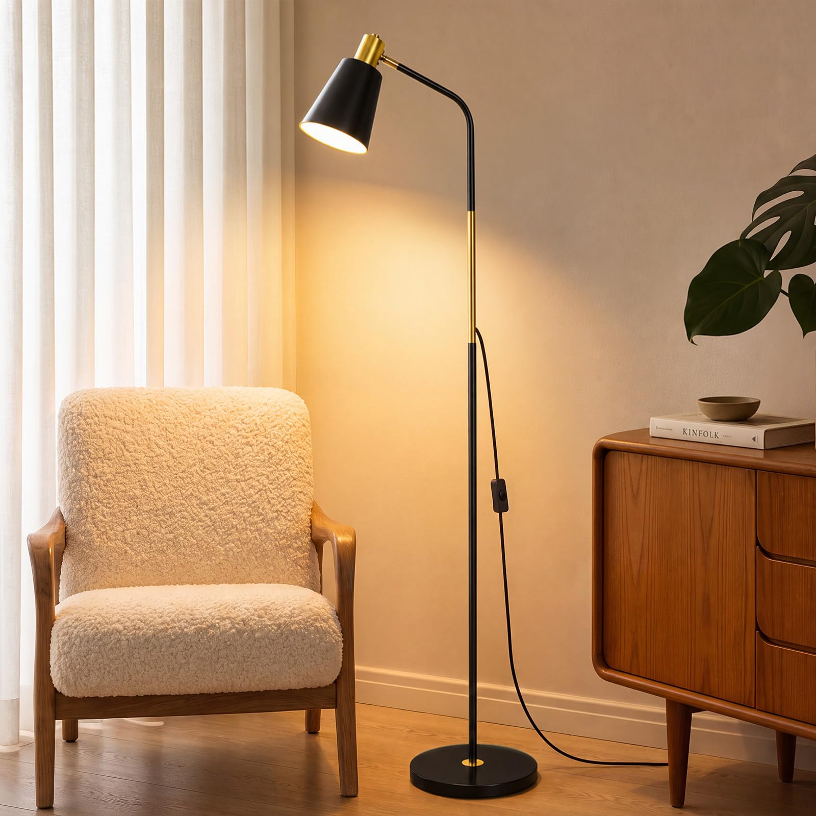 Lampada da Terra ad Arco E27 Regolabile Testa Orientabile, Nero | 153 cm, black metal, 180° swivel head, living room office room