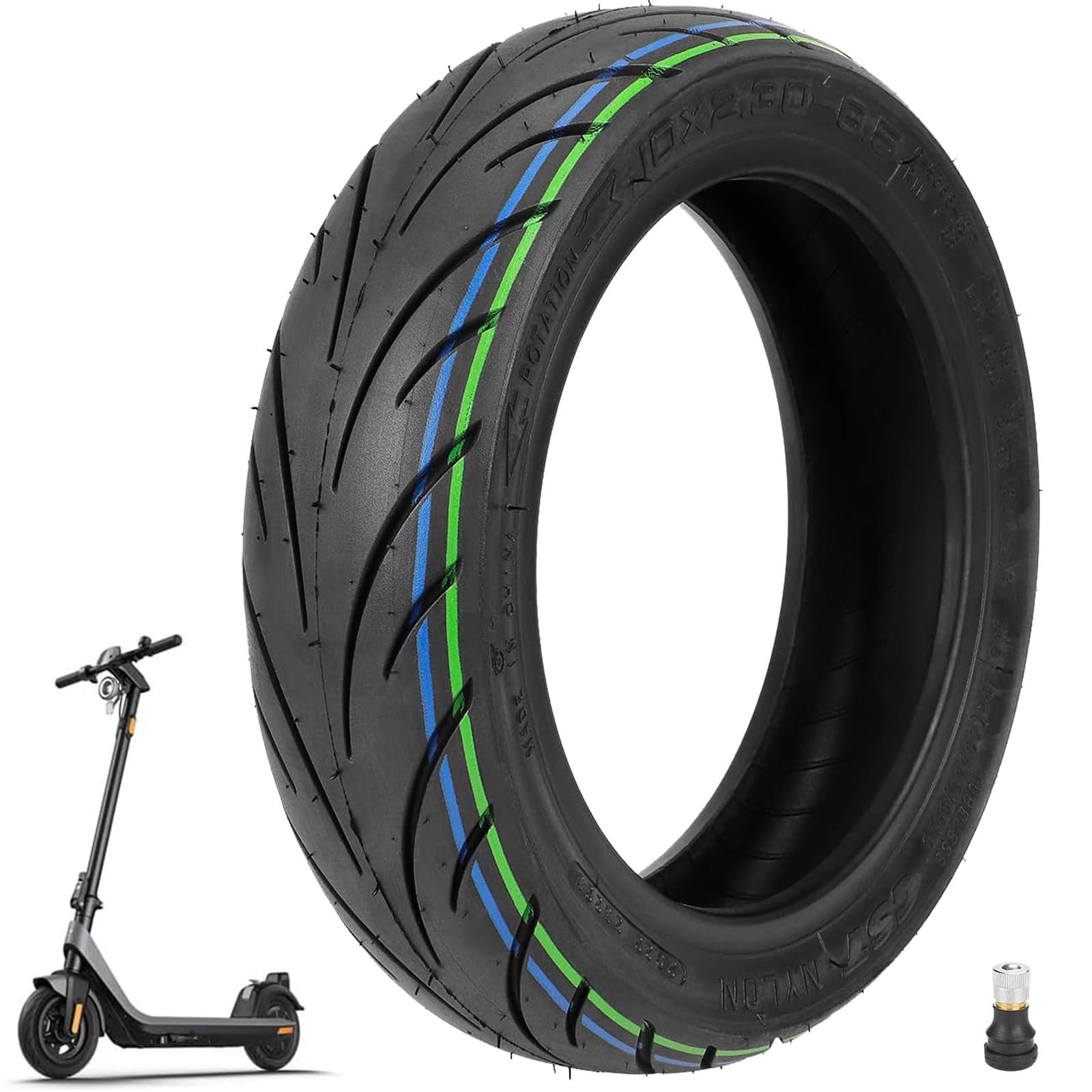 VOLOHAS 10 Inch Vacuum Tires for NIU KQi2/KQi2 Pro Electric Scooter 10 * 2.3-6.5 Special Explosion-proof Tubeless Tires Front/Rear Outer Tires Shock-Absorbing Wheel Set (1 PCS)