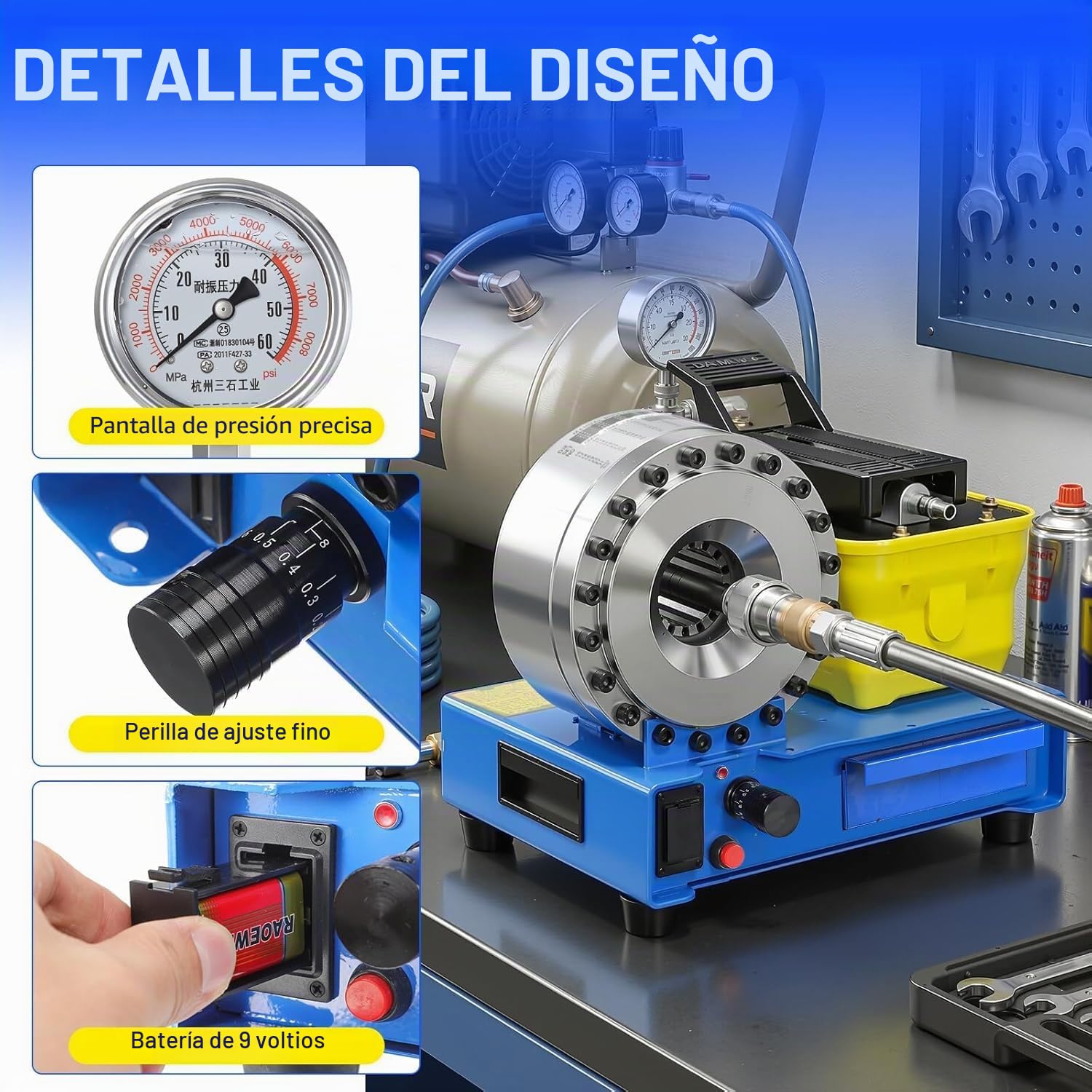 Máquina Crimpadora Profesional de Mangueras Hidráulicas de 220V con 10 Matrices – Herramienta Portátil con Final de Carrera para Aire Acondicionado, Maquinaria Agrícola y Automoción.