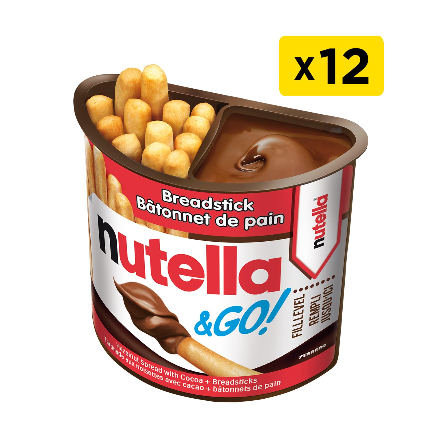 Nutella and Go Snackpacks, Schokoladen-Haselnussaufstrich mit Brotstäbchen, perfekte Bulk-Snacks für Kinder, 52 g, 12 Stück