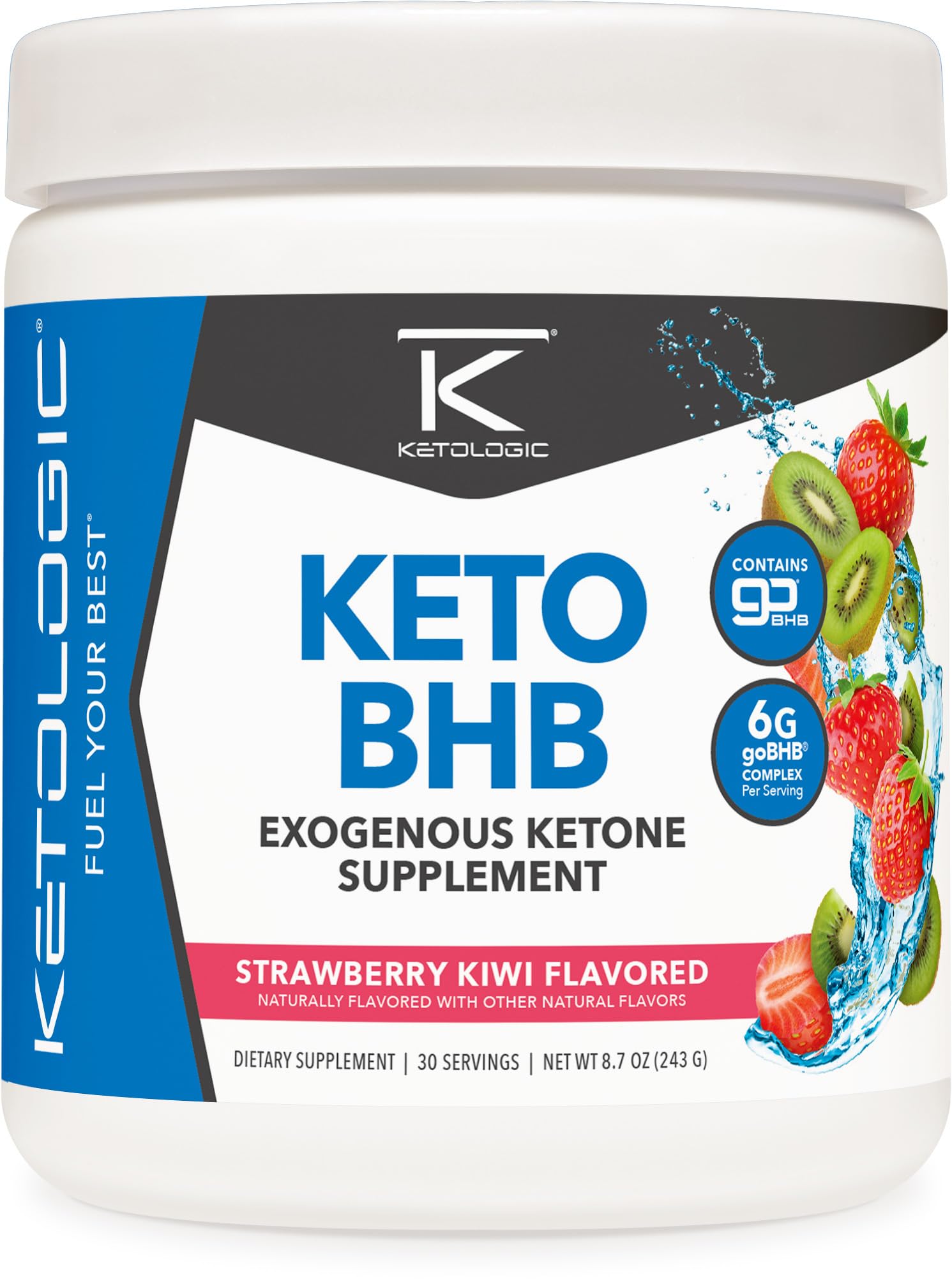 Ketologic Keto BHB (Strawberry Kiwi Flavor) 30 Servings - Exogenous Ketone Supplement with goBHB, Beta-Hydroxybutyrate Salts