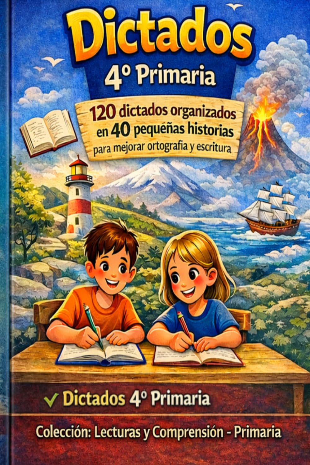 Dictados 4º Primaria: 120 dictados organizados en 40 pequeñas historias para mejorar ortografía y escritura (Colección: Lecturas y Comprensión – Primaria)
