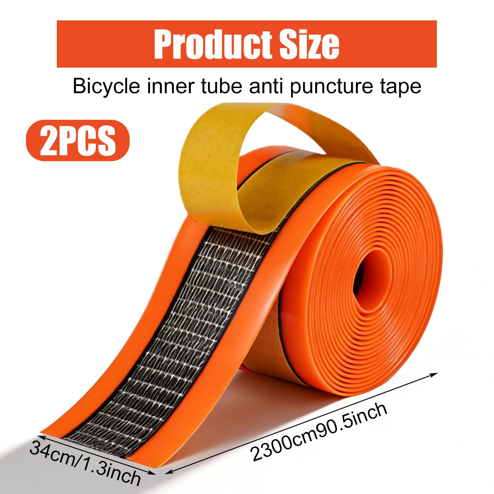 Lot de 2 rouleaux de protection anti-crevaison pour vélo : bande de pneu de vélo en TPU, 34 mm x 2300 mm, épaisseur 1,2 mm, pour VTT et vélo de route, pneus intérieurs et extérieurs