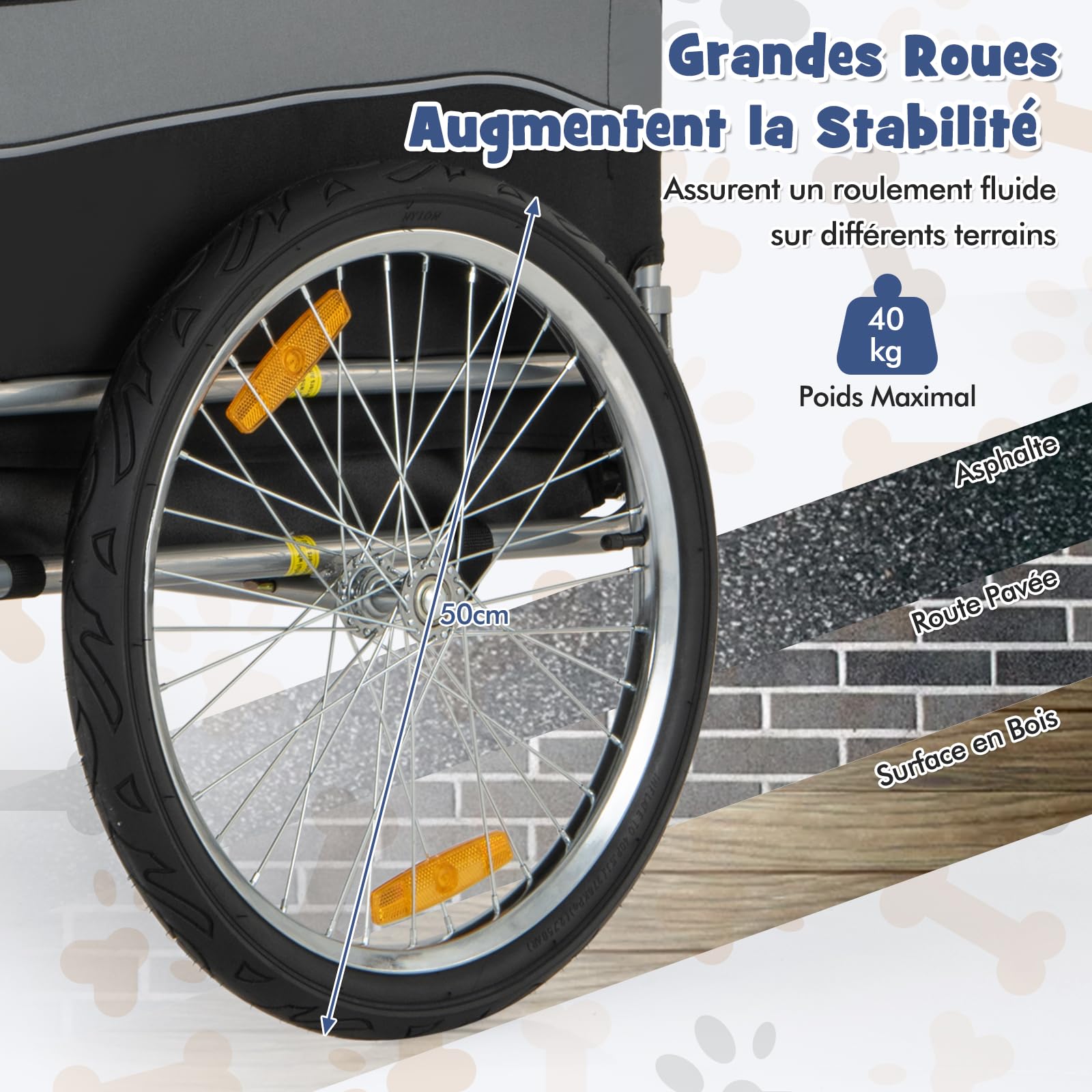 GOPLUS Remorque de Vélo pour Chien, Chariot pour Chien avec Drapeau de Sécurité, 8 Réflecteurs, Cadre Pliable, Roues à Dégagement Rapide, Convient aux Animaux, Charge Max. 40 kg (Gris)