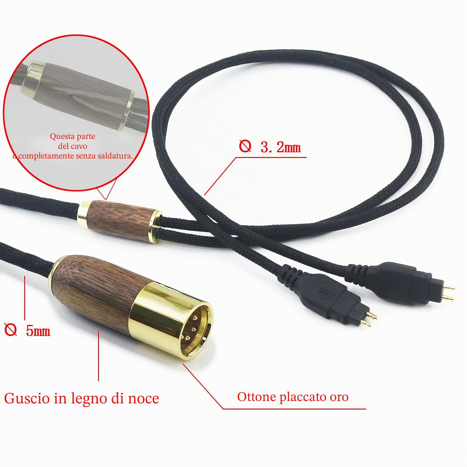 Cavo bilanciato XLR a 4 pin 6N OCC, cavo placcato argento compatibile con cuffie Sennheiser HD650, HD600, HD580, HD660S, HD58X, HD6XX con guscio in legno di noce, 3 m