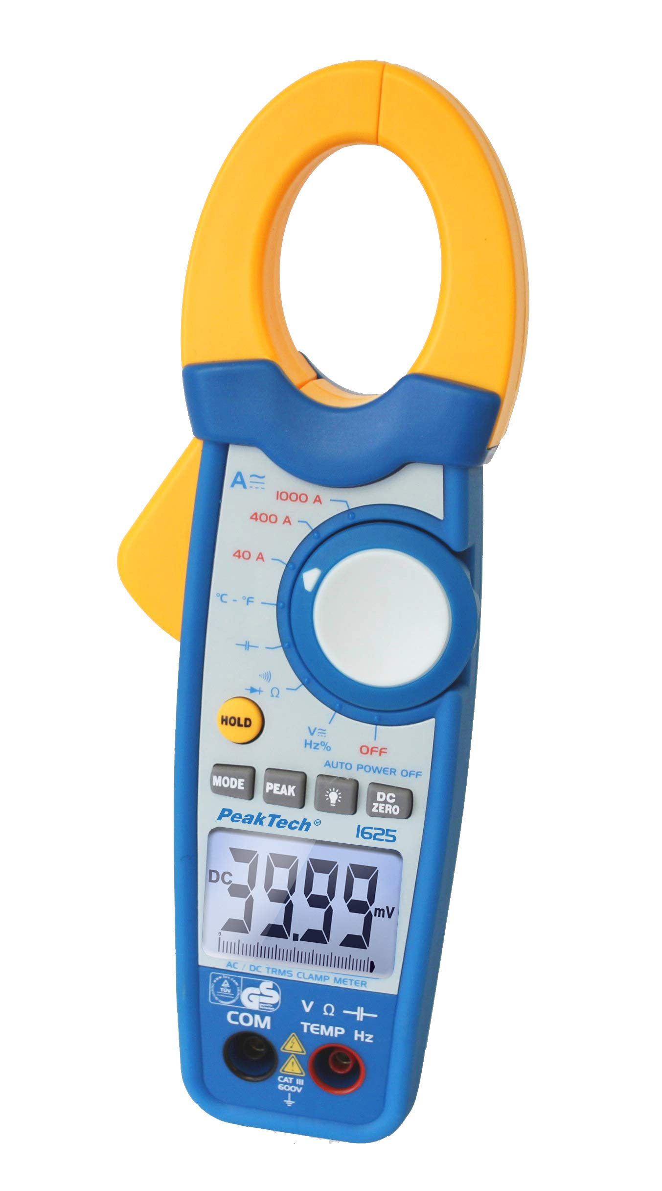 PeakTech 1625 – Pinza amperimétrica RMS 1000A AC/DC, multímetro digital, TUV/GS, 4000 cuentas, voltímetro sin contacto, medición de corriente, probador de continuidad - Max 600 V